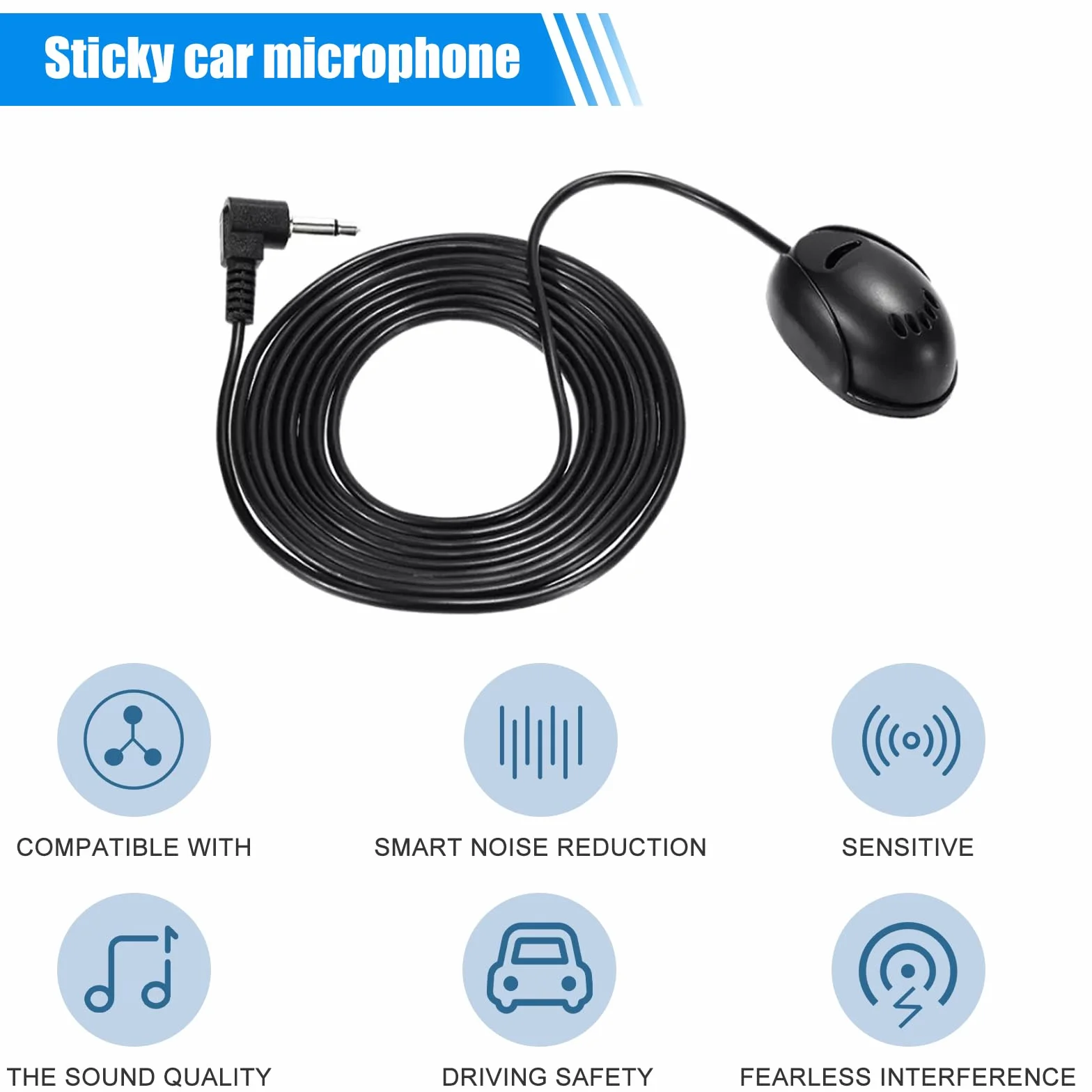 Mikrofon do radia samochodowego przenośny zewnętrzny kabel 3 m wtyczka jack 3,5 mm stereo
