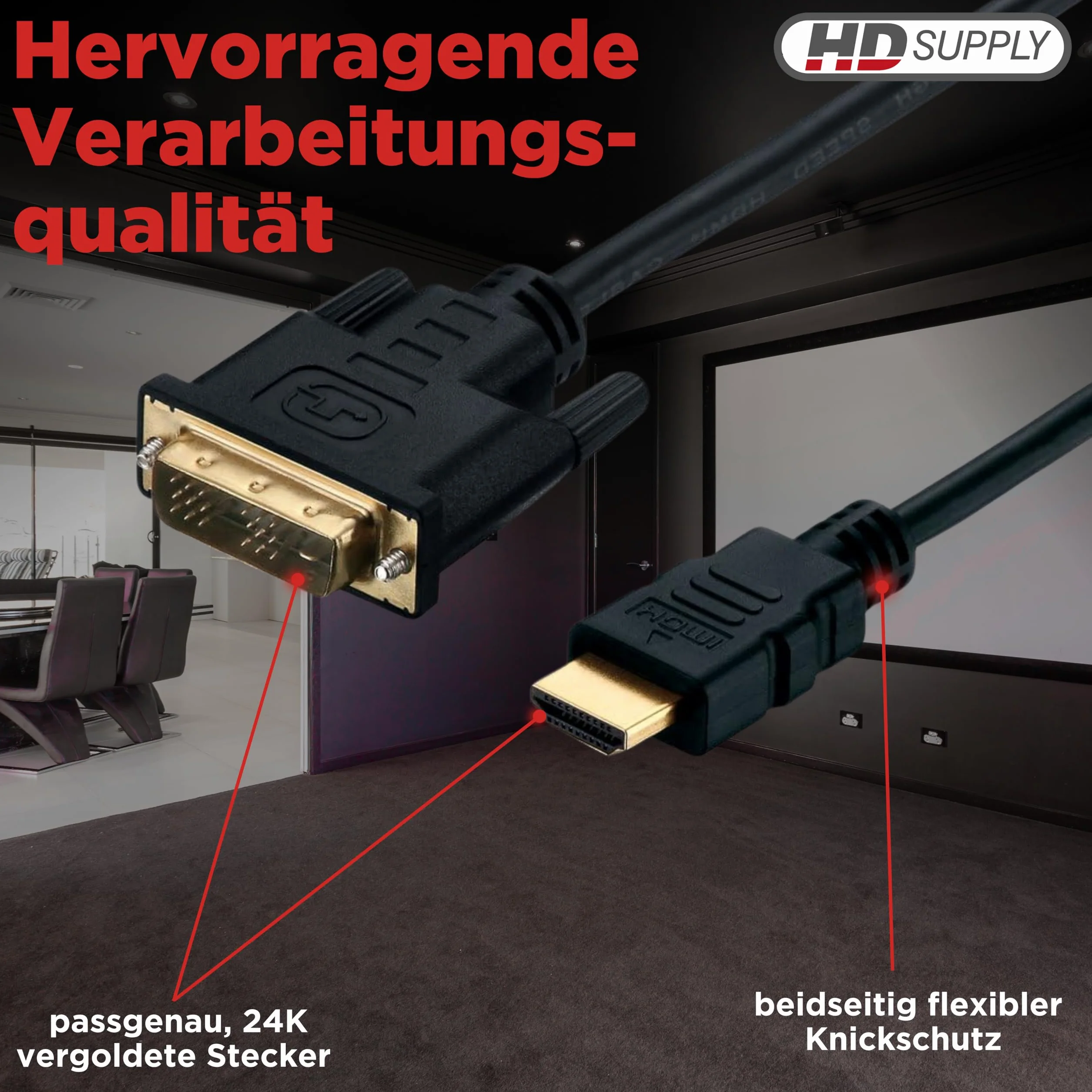HDSupply Kabel HDMI o wysokiej prędkości z Ethernetem, HDMI A męski na DVI 18+1, podwójnie ekranowane, pozłacane styki