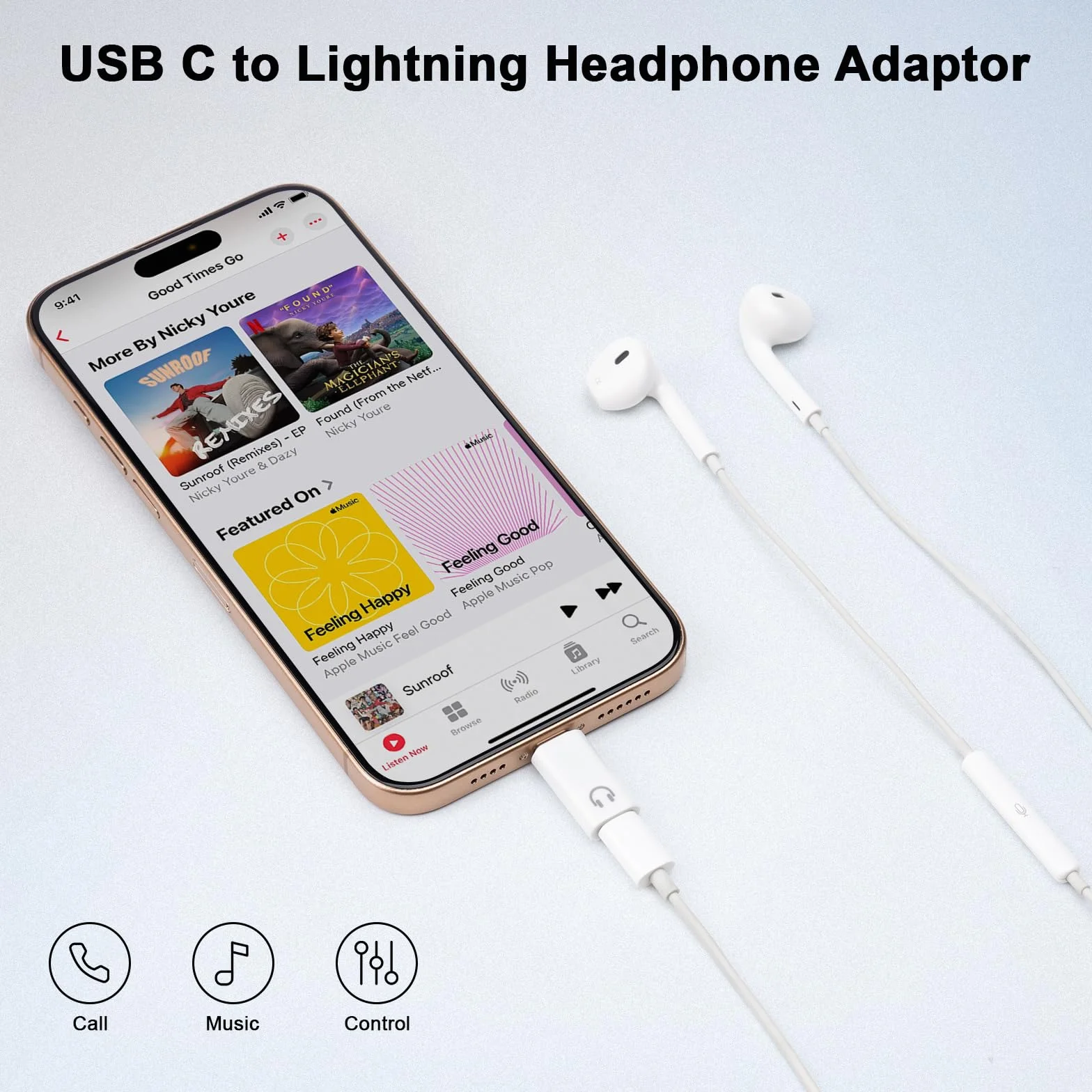 Adapter Lightning do USB C audio z obsługą linii kontrolnej kompatybilny z iPhone 16/15 iPad