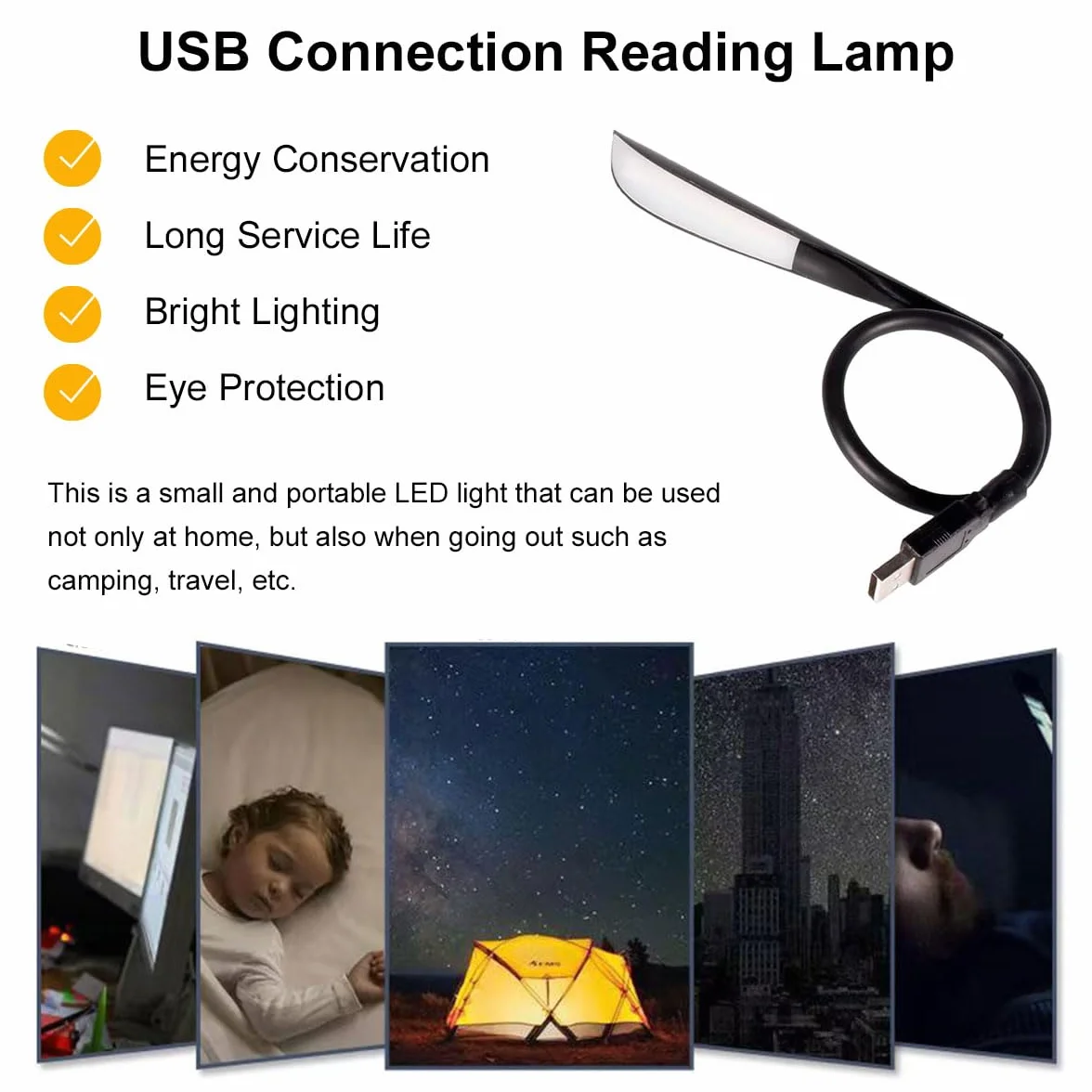 Lampa USB, możliwość ściemniania, lampa USB, lampka do czytania USB, 3-stopniowa regulacja jasności, lampka nocna LED, mini USB do laptopa, 14 diod LED, lampa typu łabędzia szyja, przełącznik