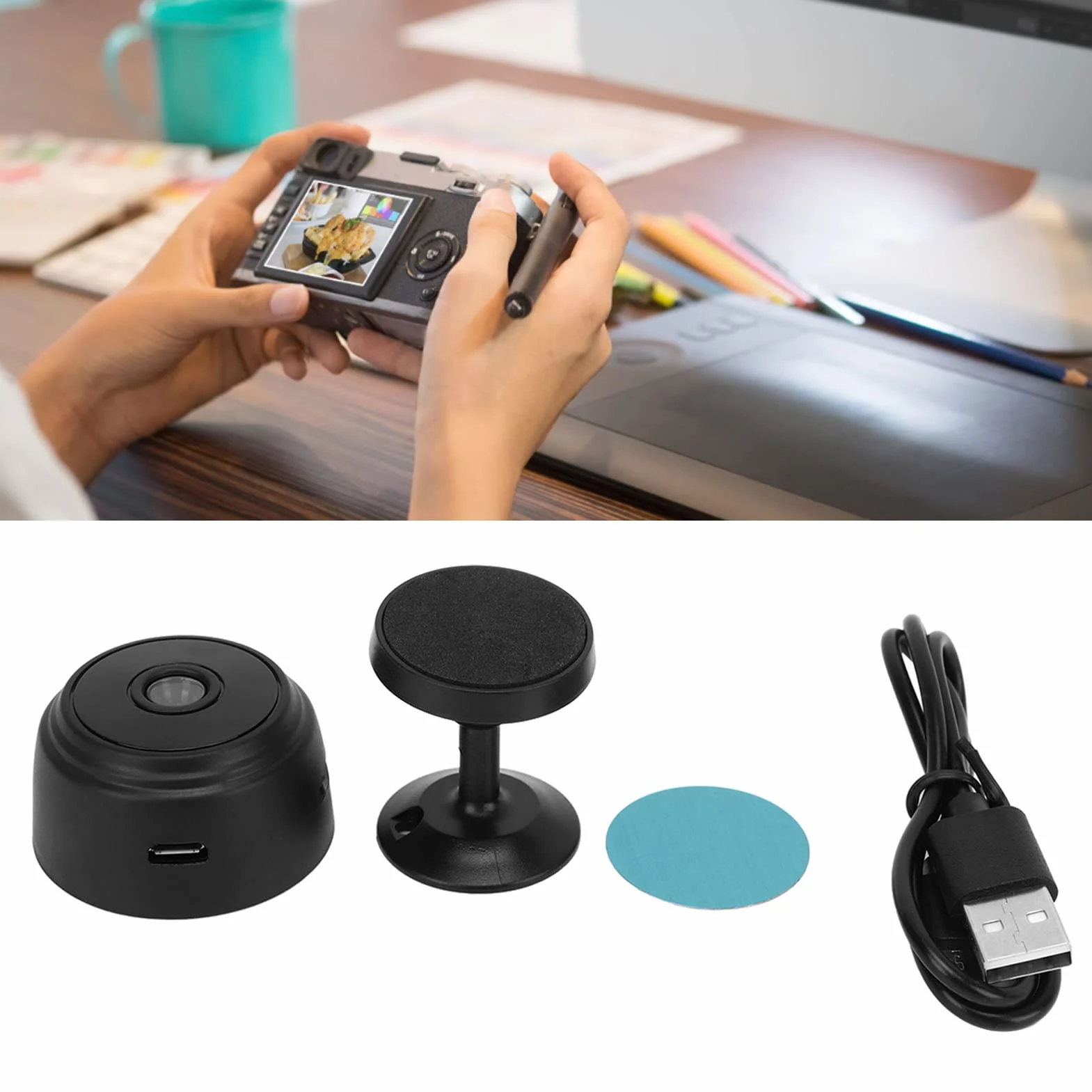Mini Security Camera z Magnetycznym Plecy, Bezprzewodowa Kamera HD 1080P do Bezpieczeństwa Wewnętrznego i Zewnętrznego, Mała Kamera Niania dla Zwierzaka, Dziecka, Domu (BLACK)