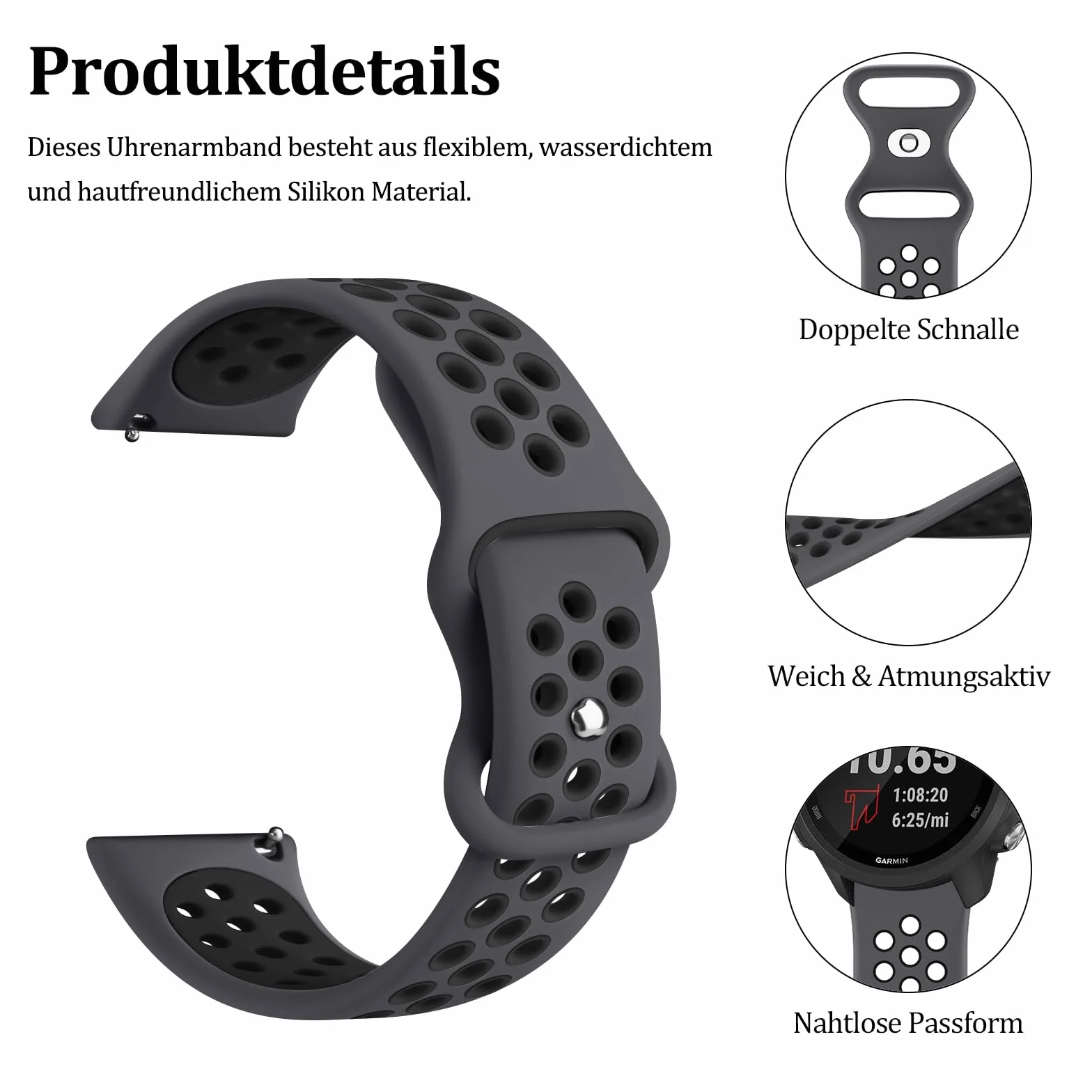 Vancle Pasek do zegarka 22 mm dla mężczyzn i kobiet, wodoszczelny, silikonowy pasek 22 mm, akcesoria do smartwatcha, dwukolorowe, oddychające bransoletki dla mężczyzn i kobiet