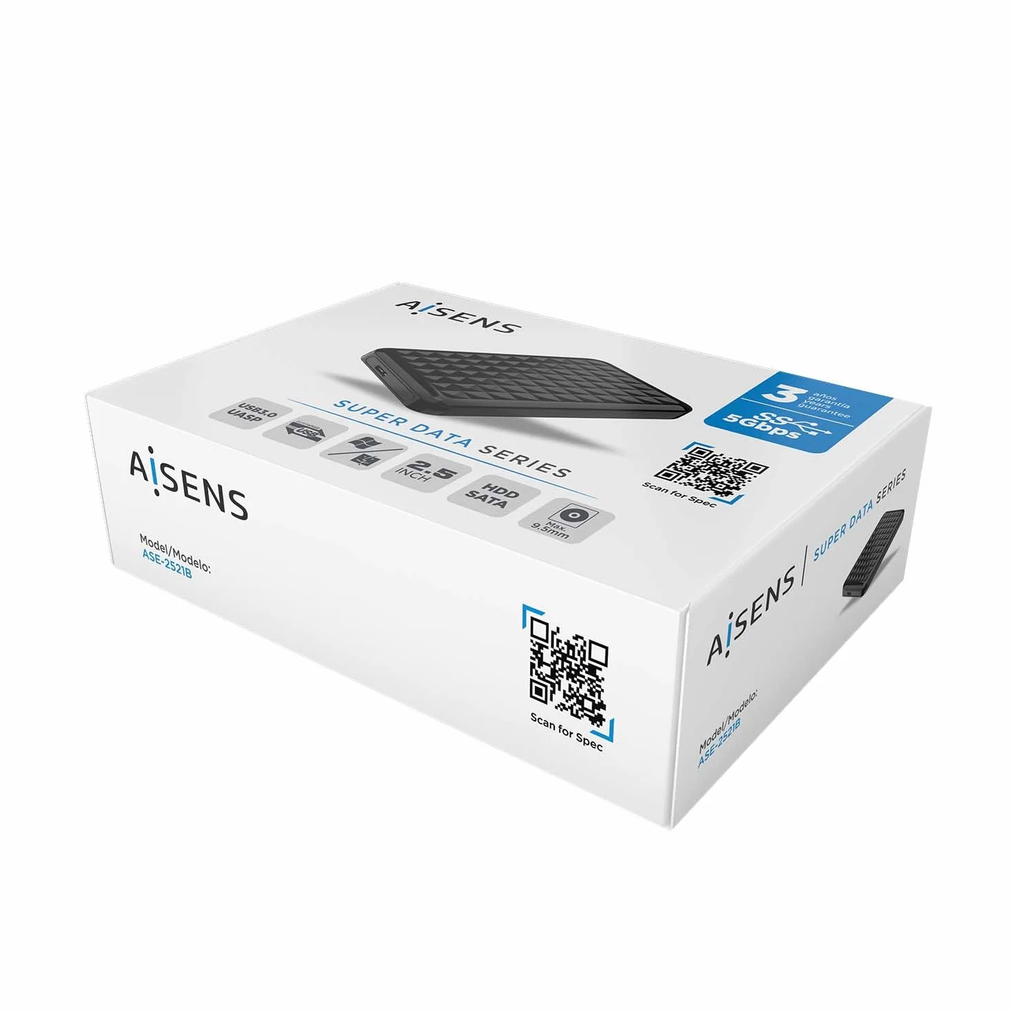 AISENS - ASE-2521B - Zewnętrzna obudowa 2,5" 9.5Mm Sata A USB 3.2/Usb3.1 Gen1, Czarny