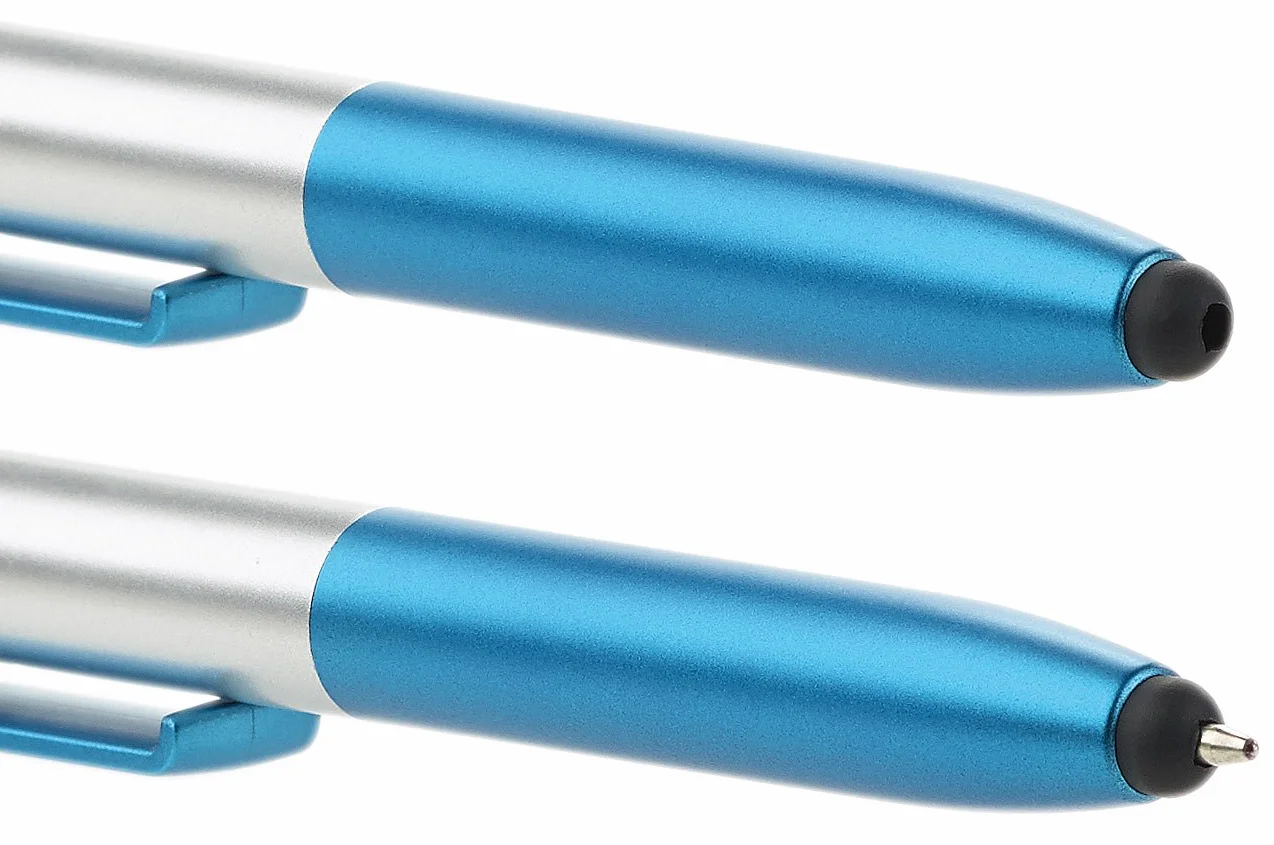 PEARL Długopis ze światłem: długopis 4 w 1 z lampą LED, rysikiem i stojakiem na telefon komórkowy, zestaw 5 sztuk (długopis z lampką, długopis z oświetleniem LED, torba na tablet)