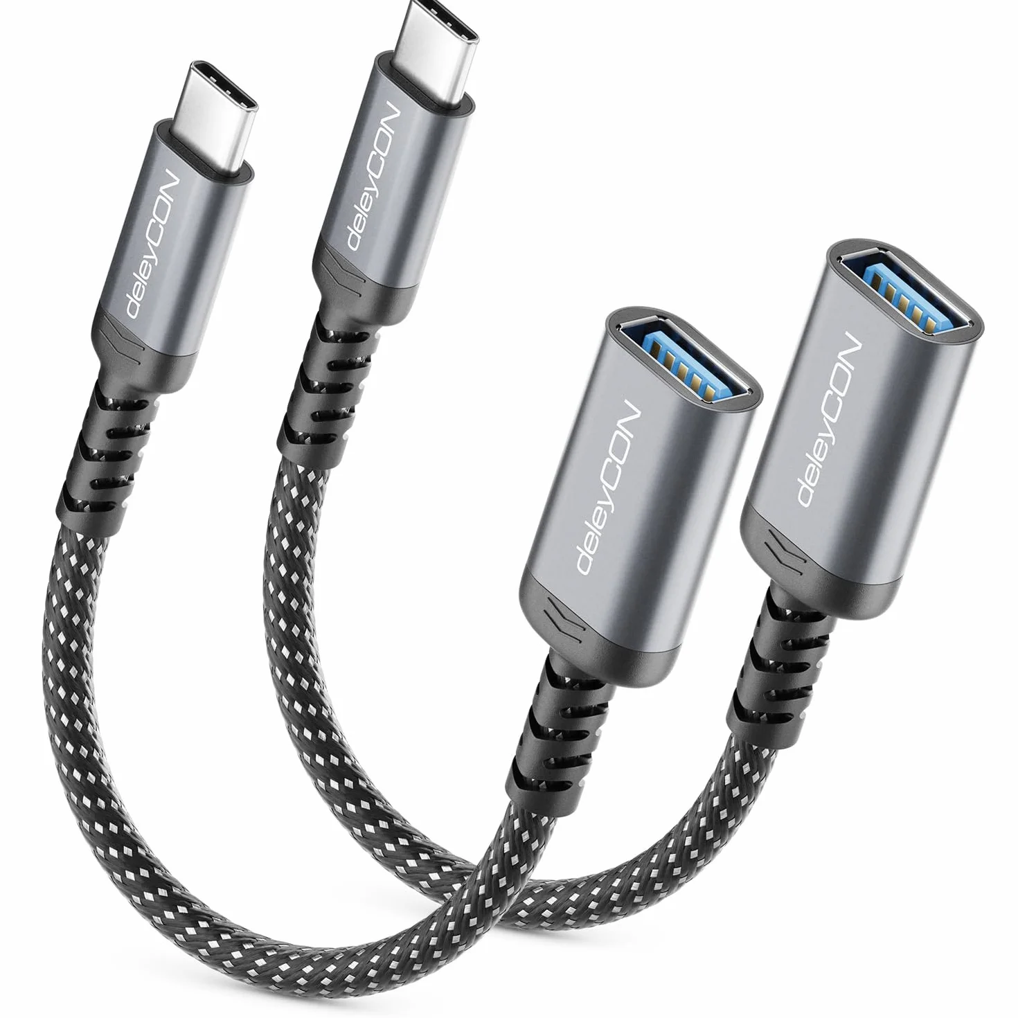 deleyCON 2x Adapter USB-C na USB 10 Gbps OTG - Wtyk Typ-C do Gniazda USB-A, Przewód - do iPhone 17/16/15 Air/Pro/Max, Galaxy S25/S24/S23, A56, A16, Tabletu, MacBooka, iMaca, iPada, Notebooka itp.
