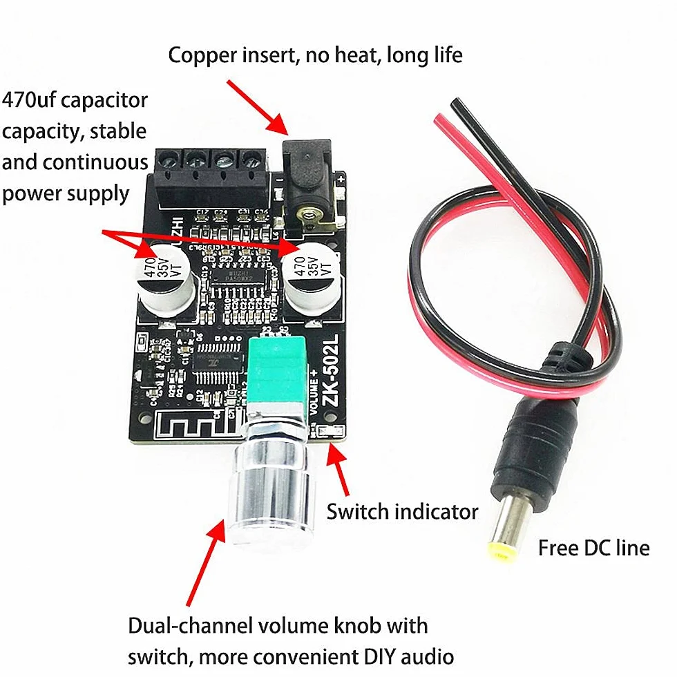 DollaTek 2x50W TPA3116 bluetooth 5.0 mini karta cyfrowy wzmacniacz mocy z prze??cznikiem i regulowan? g?o?no?ci? z obudow?