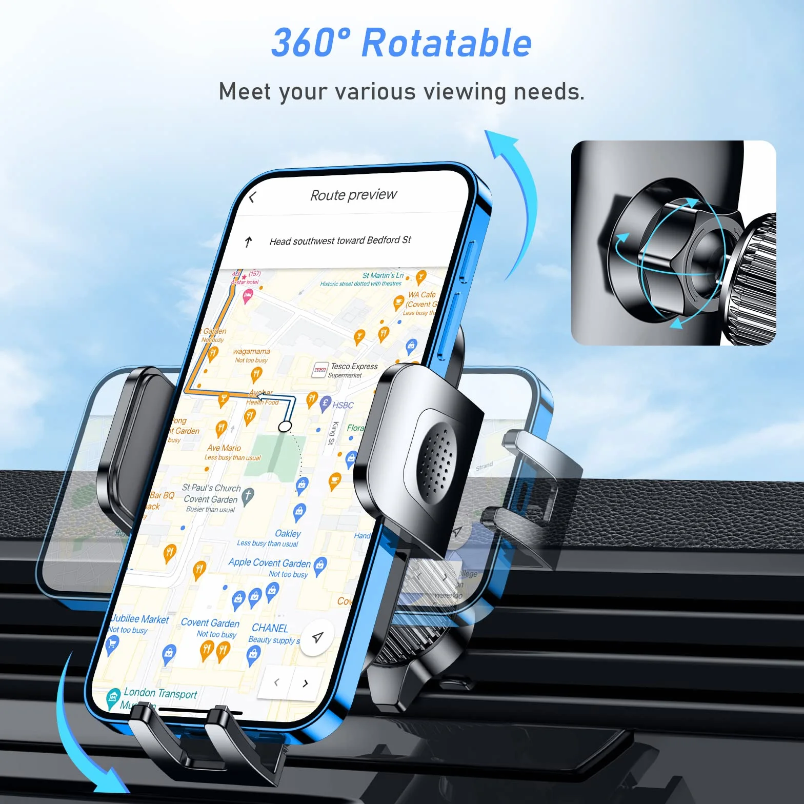 Blukar Uchwyt na telefon samochodowy, uchwyt na kratkę wentylacyjną, drzwi, telefon, samochód, wentylacja - ulepszony stabilny klips - obrót o 360° dla smartfonów/GPS 4,0-6,7 cala