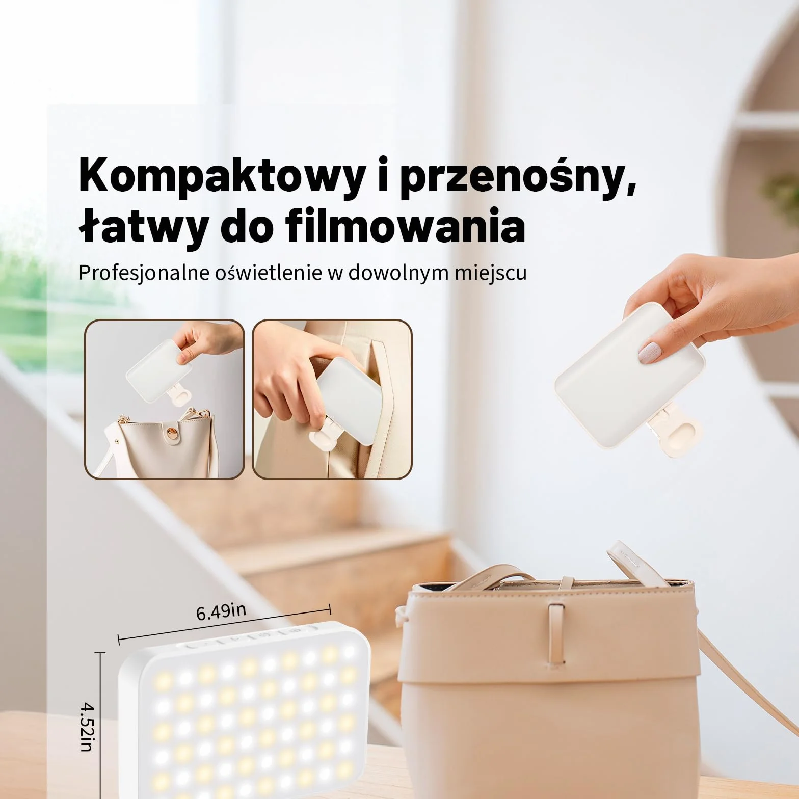 OUSFOT Lumiere Telefon z 3 trybami oświetlenia, 3000-6500K, 10 poziomów jasności do telefonu z baterią 2000 mAh z klipsem, do telefonu, aparatu, komputera