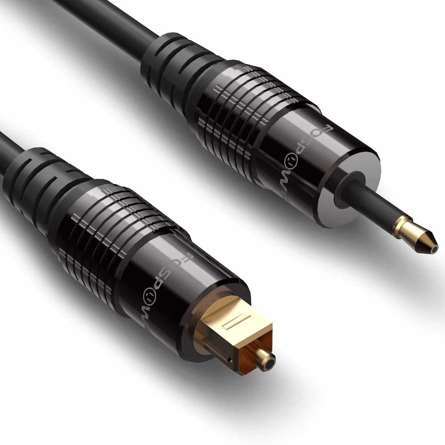 FosPower 0,9 m pozłacany kabel audio Toslink do Mini Toslink Digital Optical S/PDIF z metalowymi złączami i osłoną PCW z odciążającą