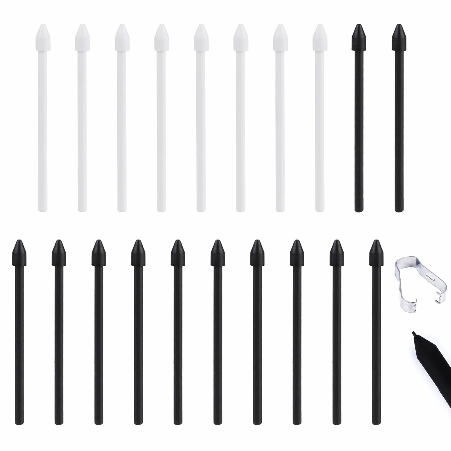 Zestaw 20 Wymiennych Końcówek Rysika do Samsung S Pen Galaxy Tab S6 Lite/S7 FE/S8 Ultra/S8+/Plus/S9 FE/Plus/S10 Ultra/S10+