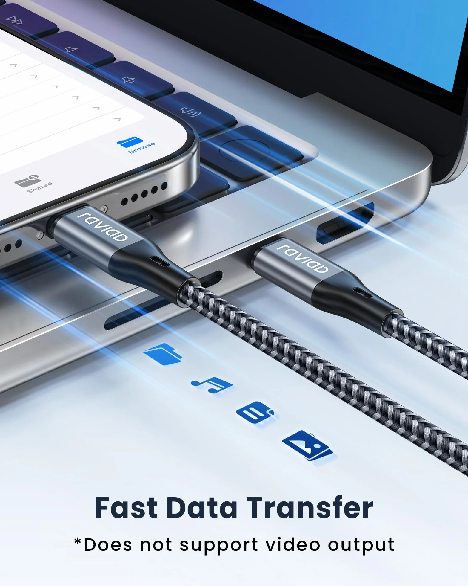 RAVIAD Kabel ze złączem USB typu C na Lightning, 1 m, certyfikat MFi, Power Delivery, nylonowy oplot, do ładowania iPhone’a 13/13 Pro / 13 Pro Max / 13 Mini / 12/12 Pro Max / 12 Mini / 11 Pro