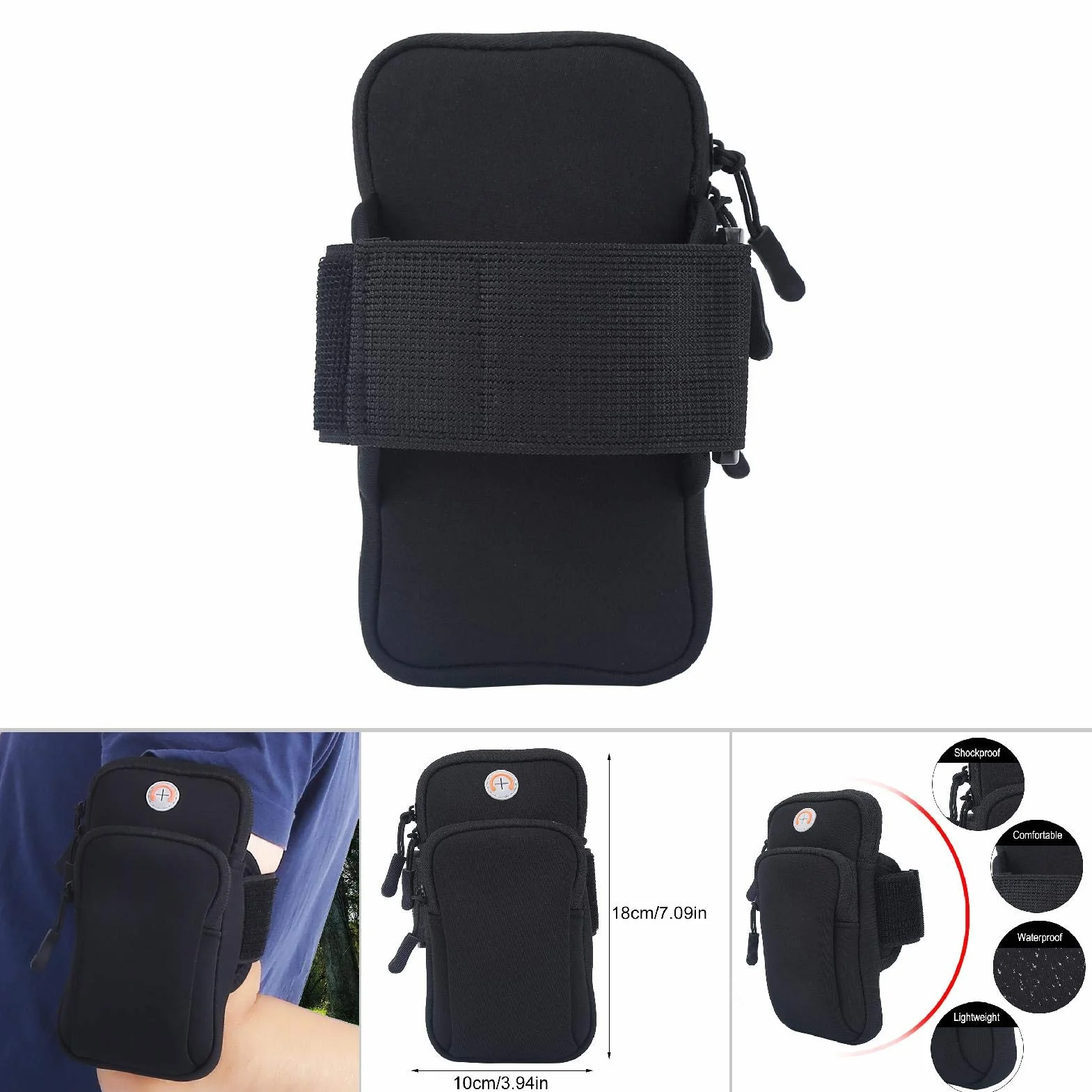 Opaska do biegania, uchwyt na telefon, torba na ramię torba na kostkę do biegania na świeżym powietrzu sportu na siłowni (18 x 10 cm) - otwór na słuchawki, konstrukcja z podwójnymi kieszeniami