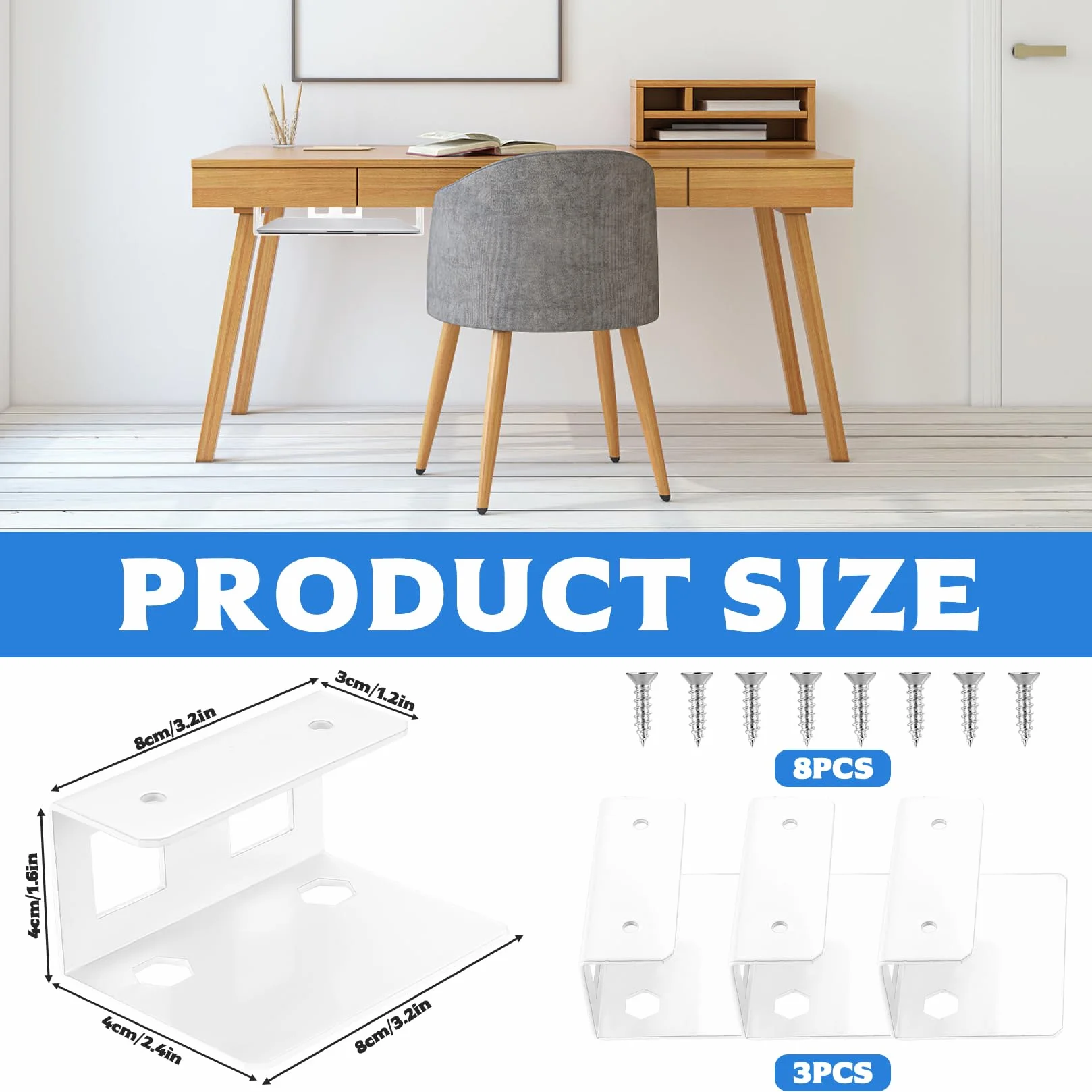 3 szt. uchwyt pod biurko pod laptopa, uchwyt na laptopa pod stołem, oszczędzający miejsce organizer półka na laptopy, tablety, klawiatury, skrzynki kablowe, przełączniki sieciowe (białe)