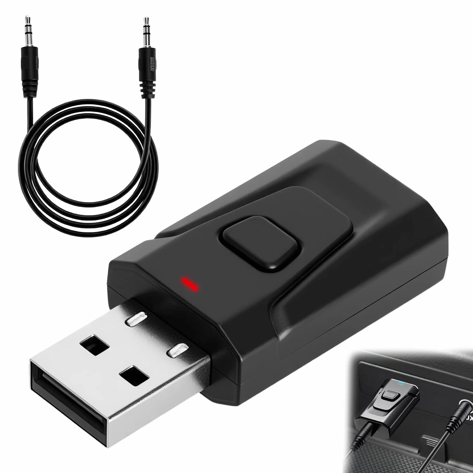 HENGBIRD Adapter Bluetooth USB 5.0 2 w 1 USB Bluetooth nadajnik audio TV adapter Bluetooth adapter TV USB Bluetooth Auto Audio 3,5 mm Low Latency Transmiter Receiver do PC, słuchawek, głośników