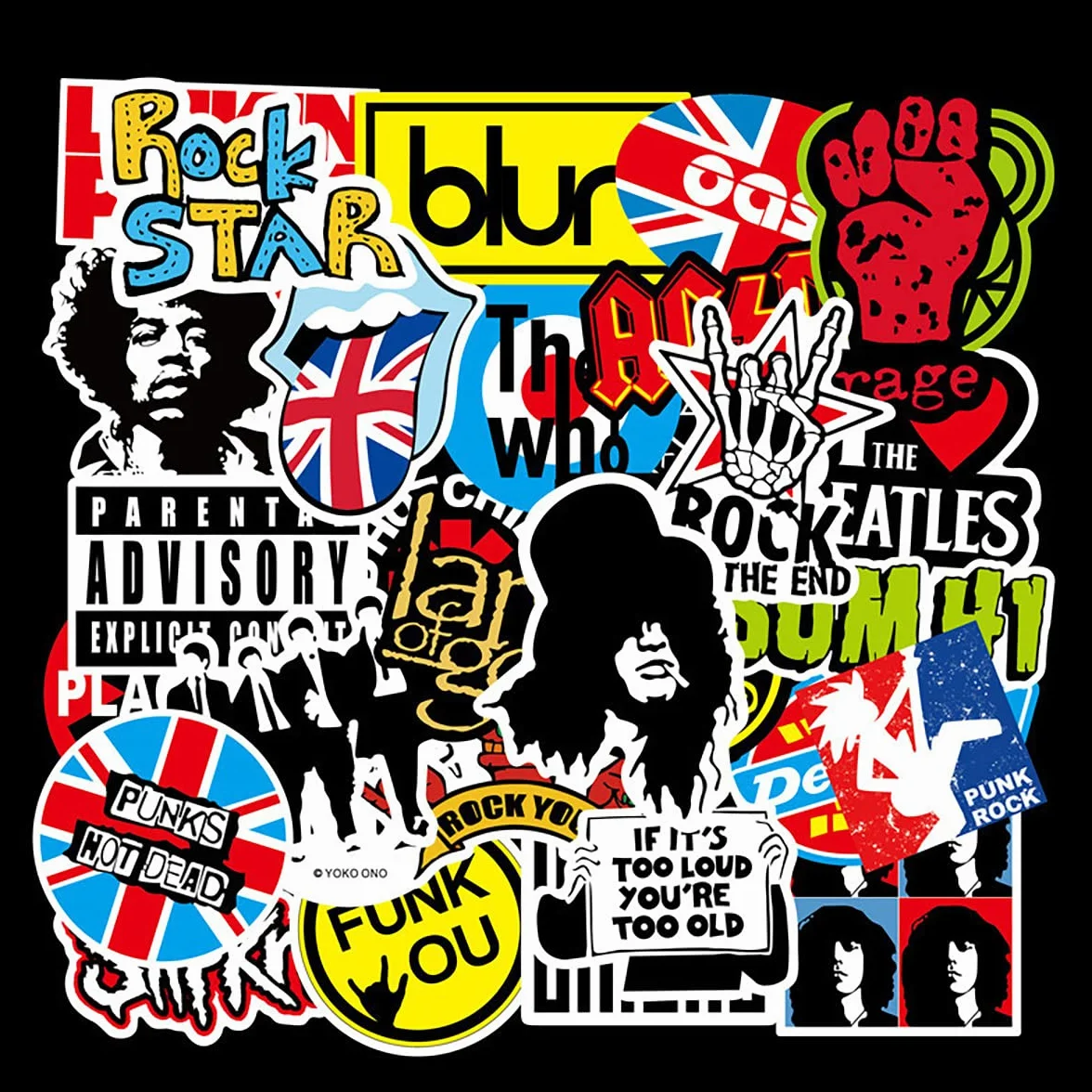 Zestaw naklejek, 100 sztuk, Rock, Punk, zespoły, Heavy Metal, muzyczne, wodoodporne, winylowe, na samochód, motocykl, deskorolkę, skuter, laptop, walizkę, kask