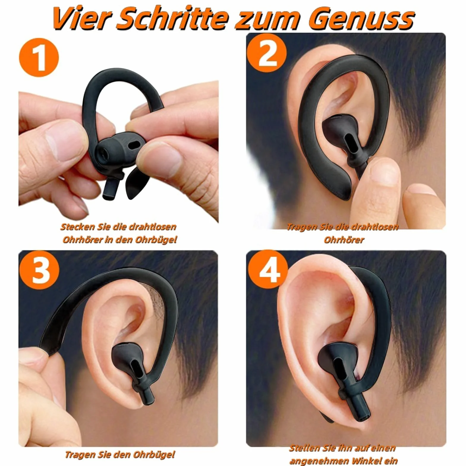 1 para zaczepów na ucho do słuchawek Bluetooth, do słuchawek Airpods, Apple, akcesoria sportowe, zapobiegające zgubieniu, silikonowe zaczepy na ucho (czarne)