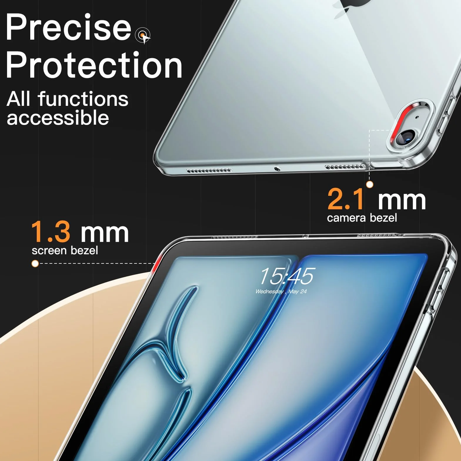 JETech Etui dla iPad Air 11 Cala M4/M3/M2 (2026/2025/2024), iPad Air 5/4 (Model 2022/2020, 5e/4e Gen), Miękki TPU Tabletu Case, Wspierać Pencil Pro/Pencil 2 Ładowania (Przezroczyste)