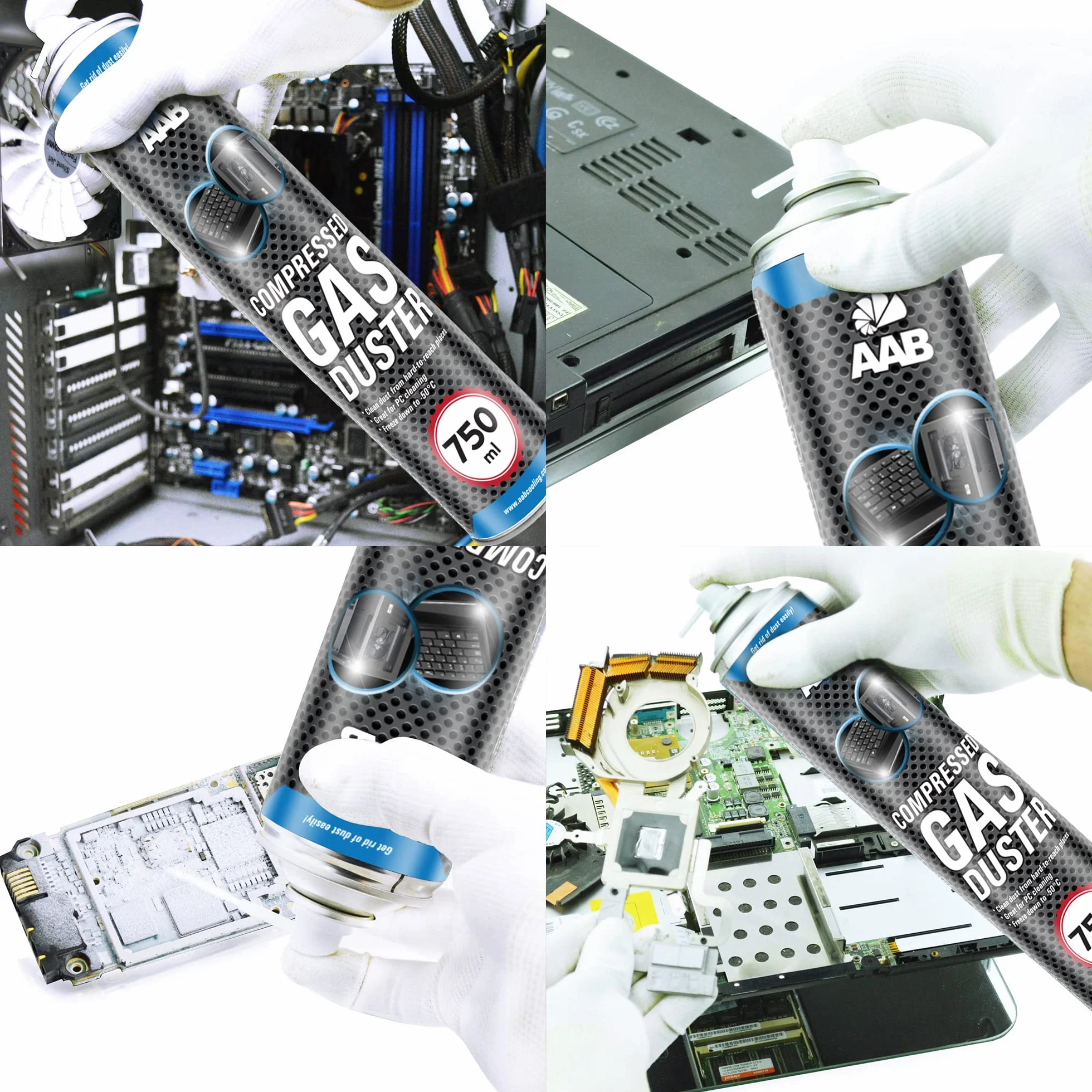 AABCOOLING Sprężone powietrze 750ml - Sprężony gaz do wydmuchiwania kurzu, puszka, aerozol do czyszczenia komputera, klawiatury, laptopa i sprzętu biurowego