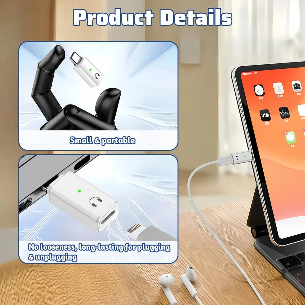 flintronic Adapter audio Lightning na USB-C, przejściówka USB-C na Lightning, adapter audio do iPhone 16 15 Pro Max Plus, iPad Air/Pro/Mini, Samsung Galaxy S24 S23, Pixel