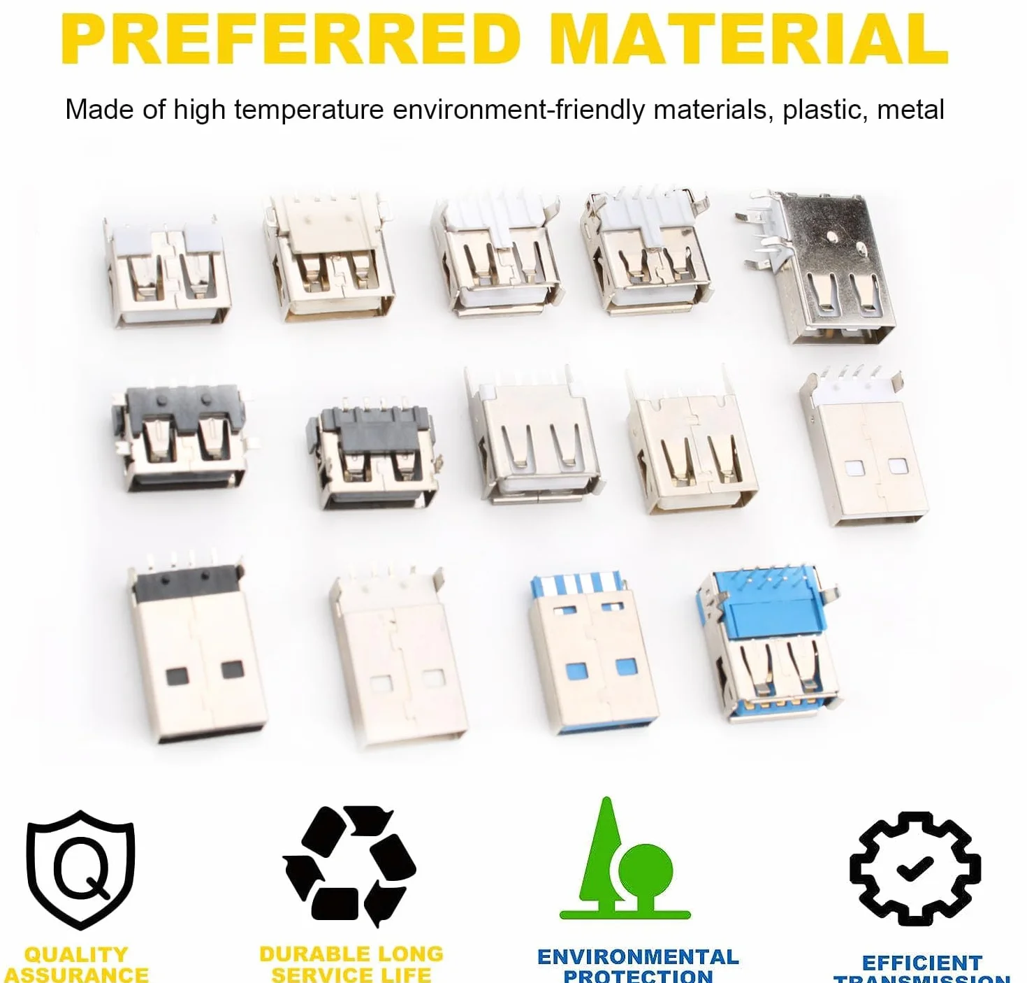 RUNCCI-YUN 95szt. 14 wartości USB 2.0 3.0 Typ A Micro USB złącze do lutowania, złącze Micro USB 2.0 3.0 Typ A złącze lutowe męsko-żeńskie, adapter USB do wbudowanego gniazda płytki drukowanej DIY