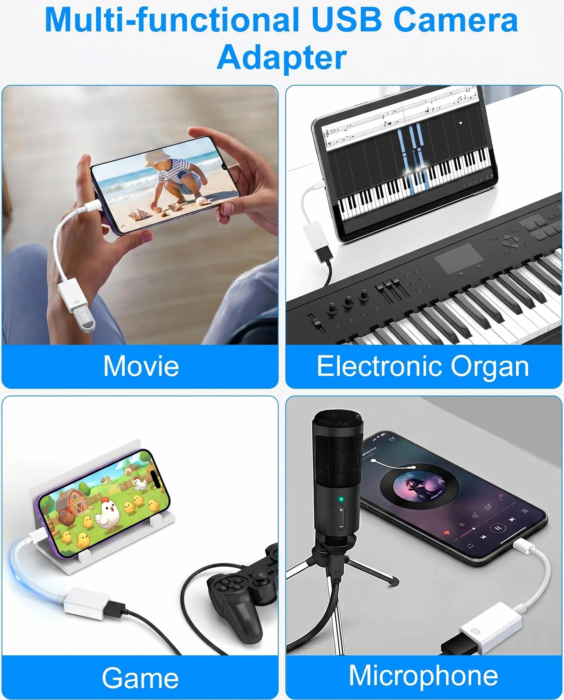 Adapter Lightning do USB,adapter iPhone do USB OTG [certyfikat MFi] Adapter USB Lightning do iPhone'a 14,13,12,X, iPada, adapter USB do iPada obsługa synchronizacji danych, czytnik kart pamięci, mysz