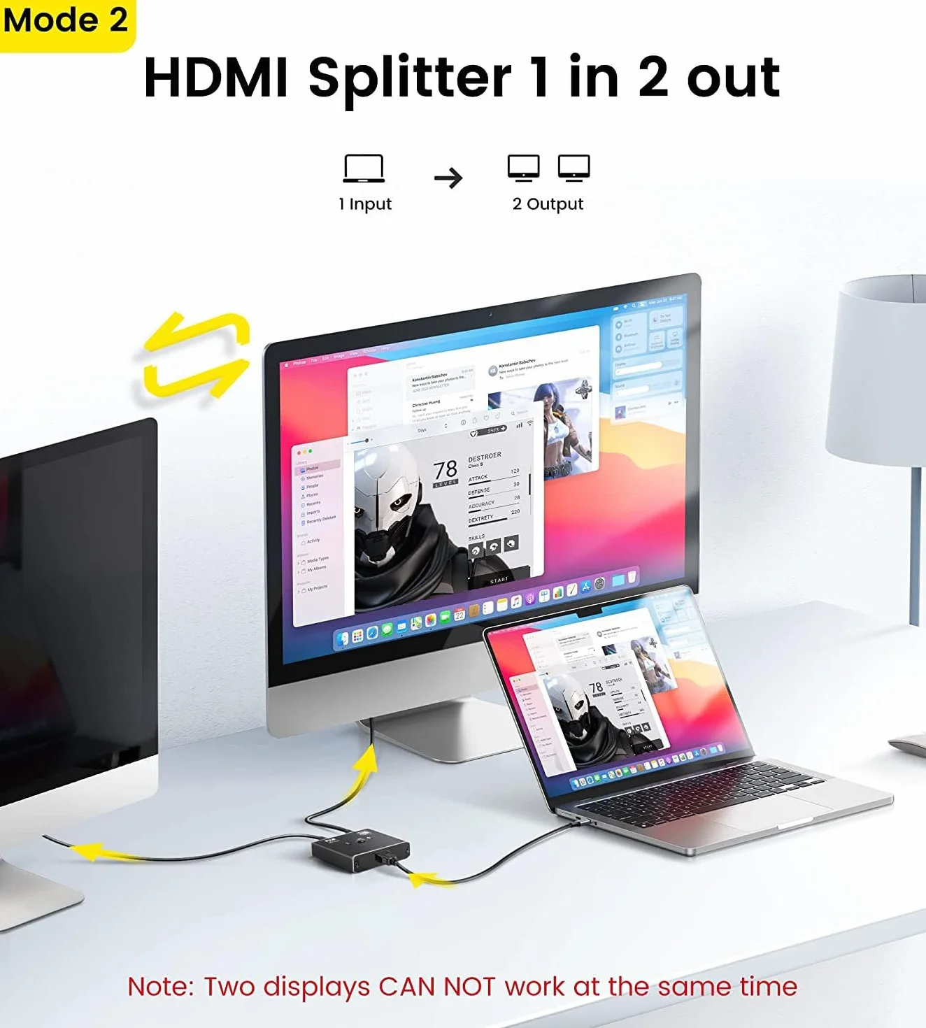 Przełącznik HDMI 2.0 2 w 1 Out 4K rozdzielacz 1 w 2 wyjście czarny