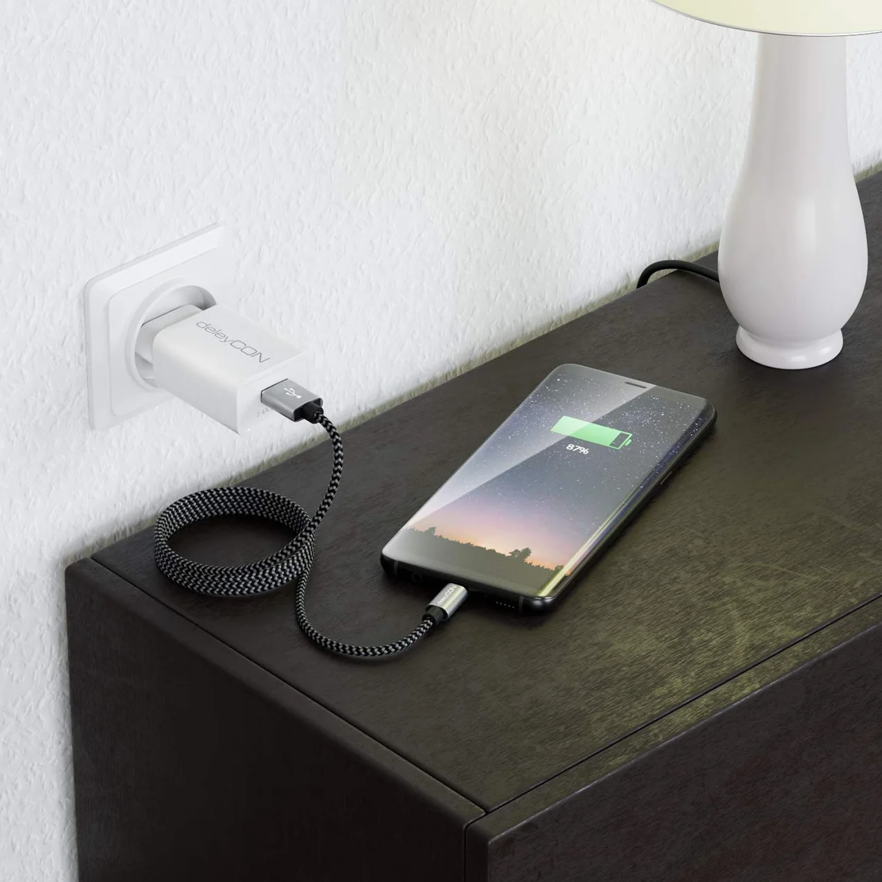 deleyCON 3,0m Nylonowy Kabel Micro USB - Kabel ładujący/danych, Metalowe Wtyki - ładowanie i Synchronizacja - Telefon, Smartfon, Tablet