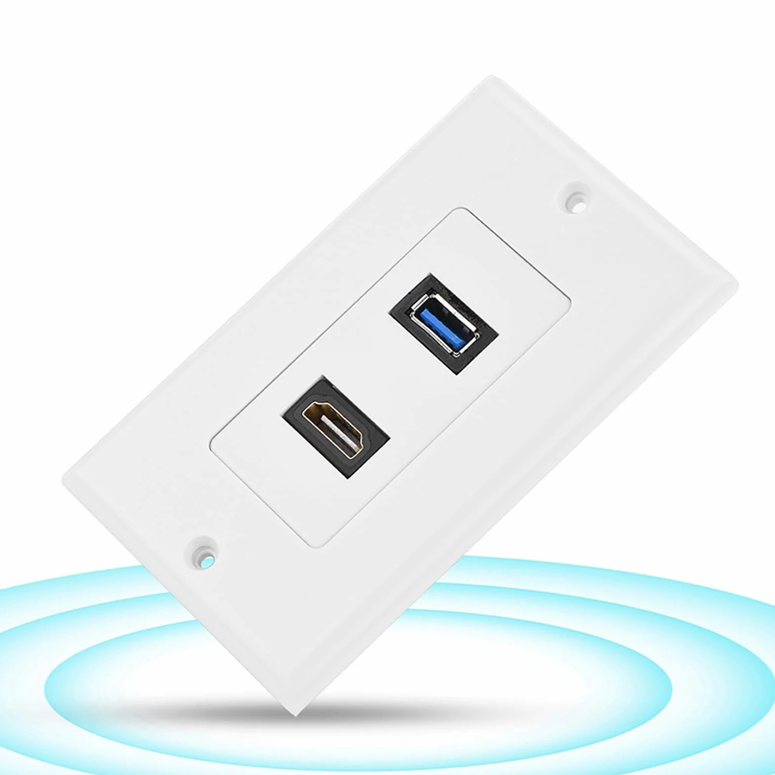 Haofy 2 porty HDMI, USB 3.0, gniazdo ścienne, płyta USB, ładowarka elektryczna, złącze kompozytowe audio, złącze wideo, złącze płyty ściennej, 2 w 1, wyjście, przedłużacz, biały