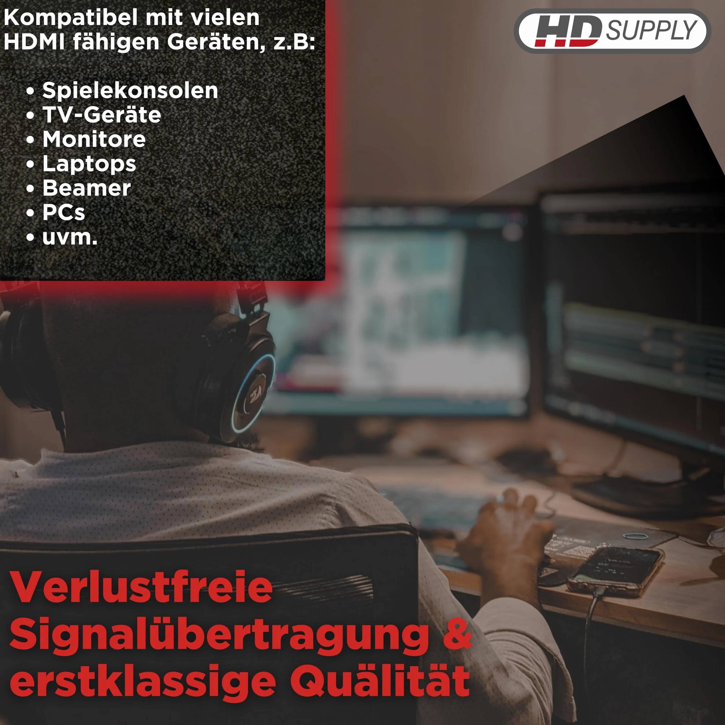 HDSupply Kabel HDMI o wysokiej prędkości z Ethernetem, HDMI A męski na DVI 18+1, podwójnie ekranowane, pozłacane styki