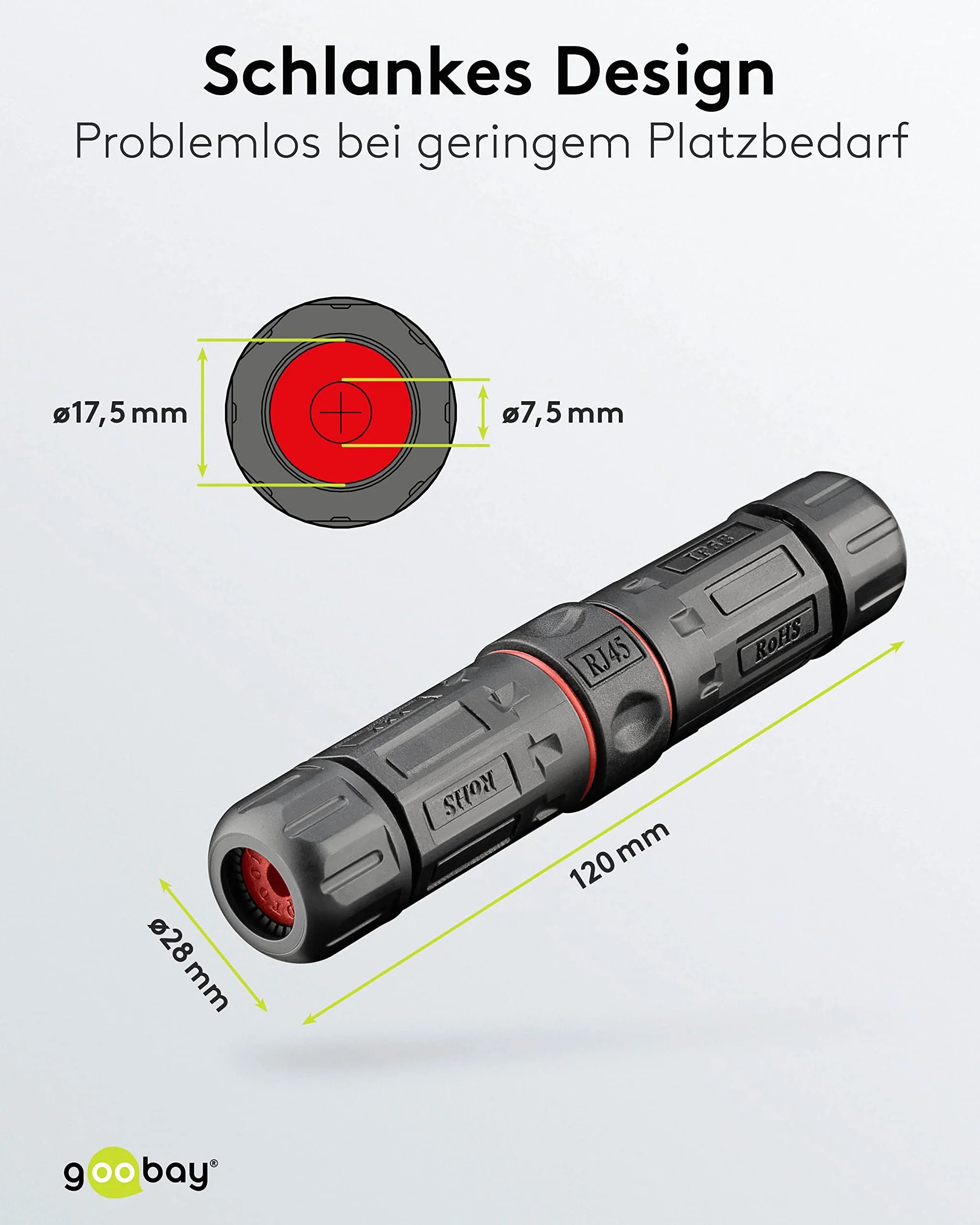 goobay 79566 Outdoor (IP68) Lan złącze kabla sieciowego, ekranowane CAT 6 STP - pyłoszczelne i wodoodporne, montaż LSA (bez narzędzi), szerokość pasma 250 MHz