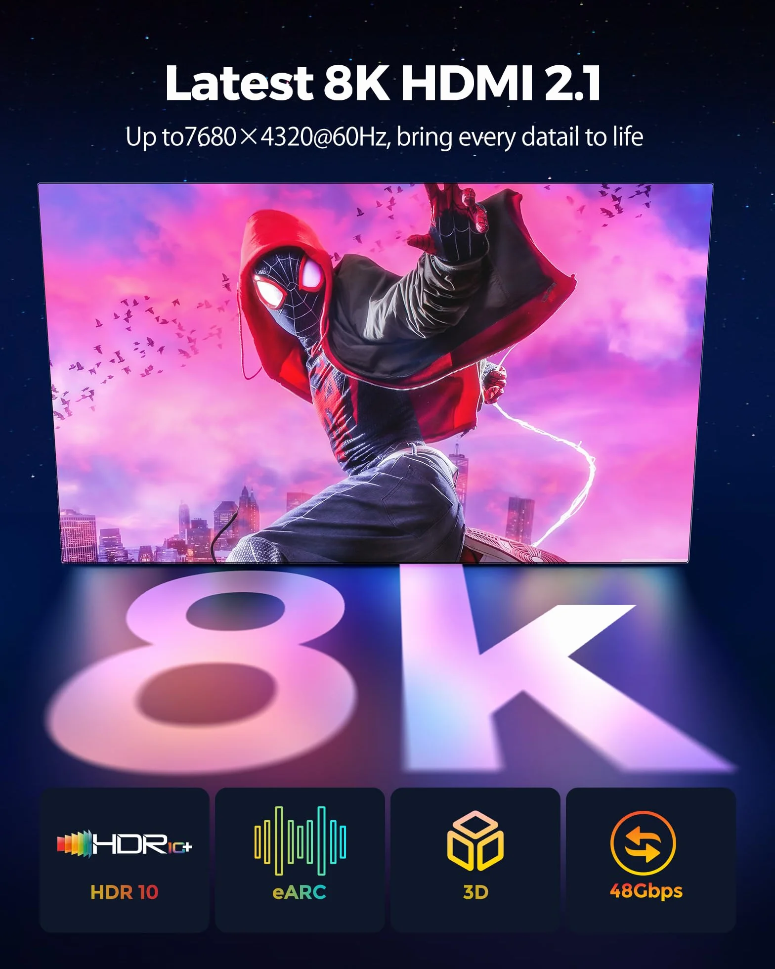 Silkland Kabel HDMI 2.1 2M 8K 48Gbps Certyfikowany eARC HDR10 Dolby Atmos