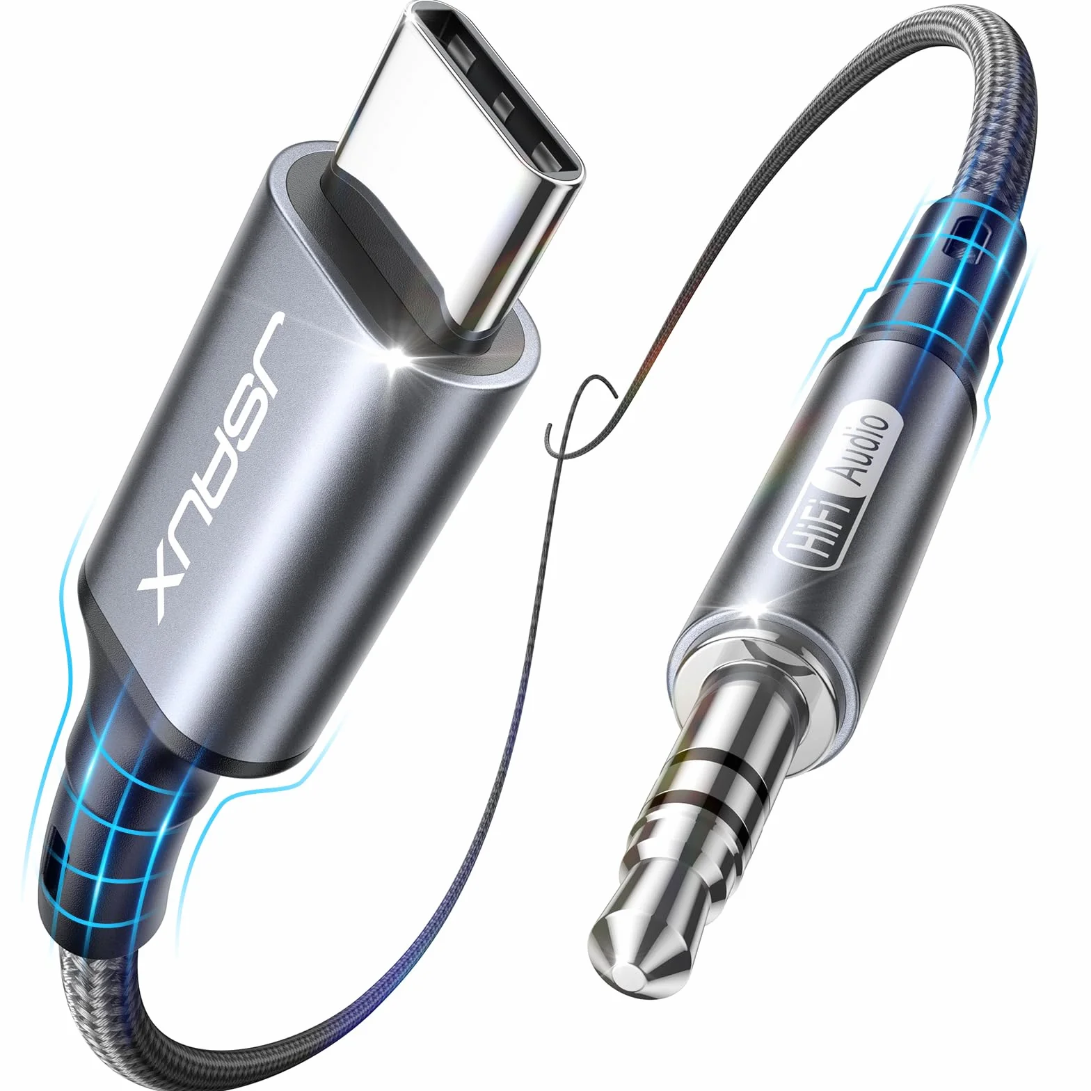JSAUX Kabel USB C do Aux 1M, USB typu C do 3,5 mm kabel audio jack do iPhone 15 Pro Max, iPad Pro, Samsung Galaxy S24/S23/S22 Ultra, Huawei P40