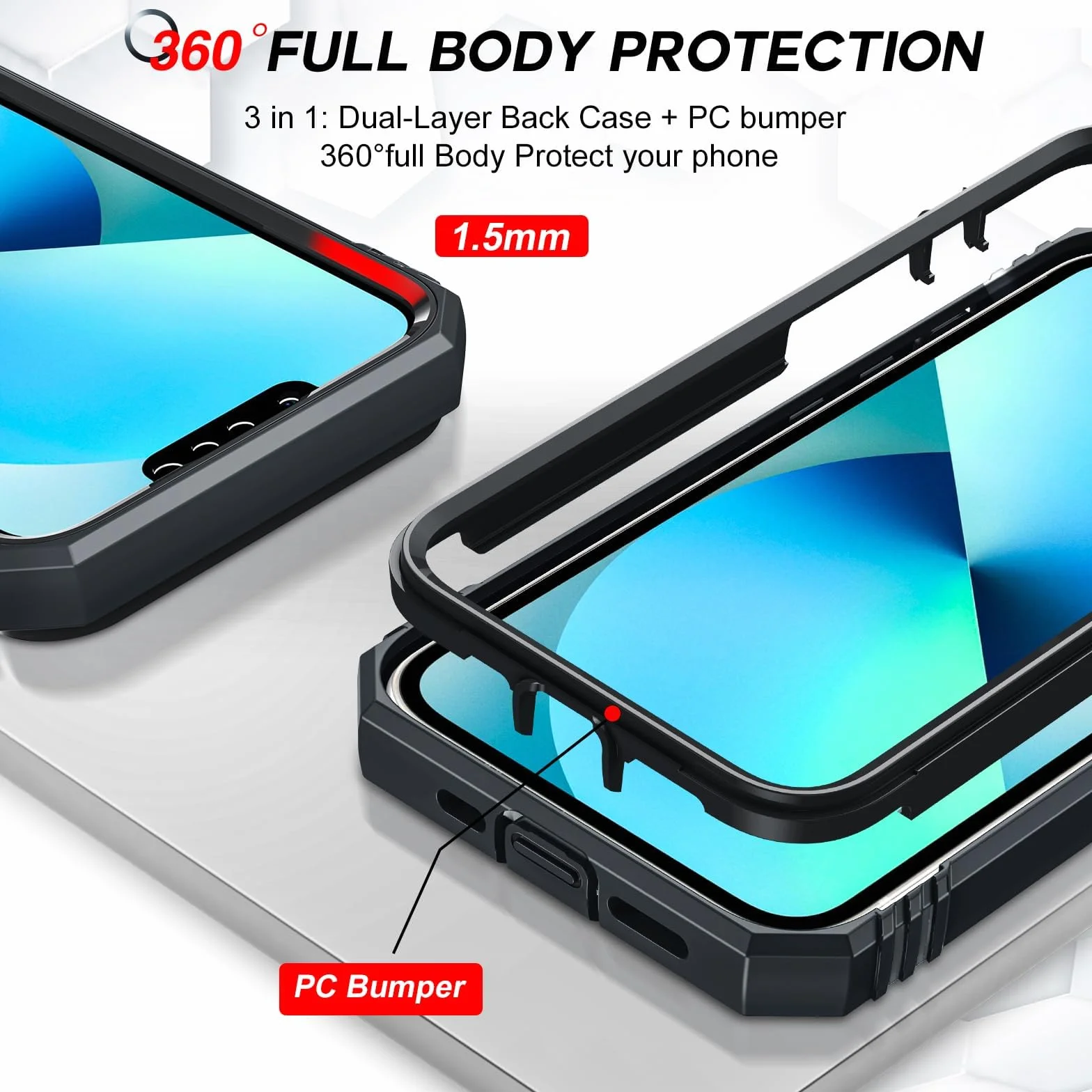 LeYi Etui na iPhone 13 ze szkła hartowanego [2 opakowanie], etui ochronne na aparat [Slidable] Odporny na wstrząsy pierścień wojskowy 360° uchwyt TPU etui na telefon iPhone 13.6.1 '' czarny