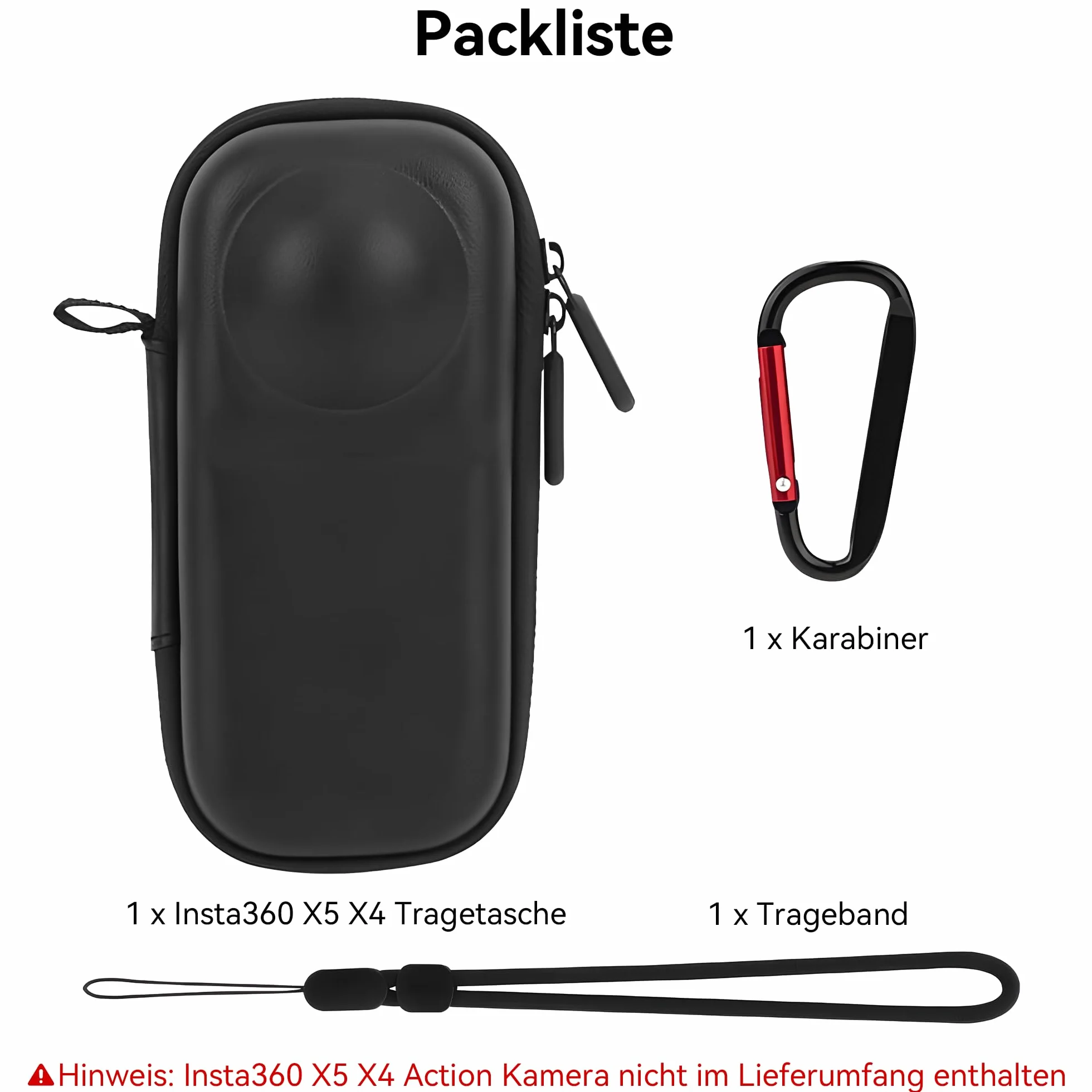 Insta360 X5/X4 Etui Transportowe - Przenośna Torba Podróżna z Twardą Powłoką PU do Insta360 X5/X4 Przechowywania Akcesoriów Kamery Pokrowiec Ochronny z Karabińczykiem