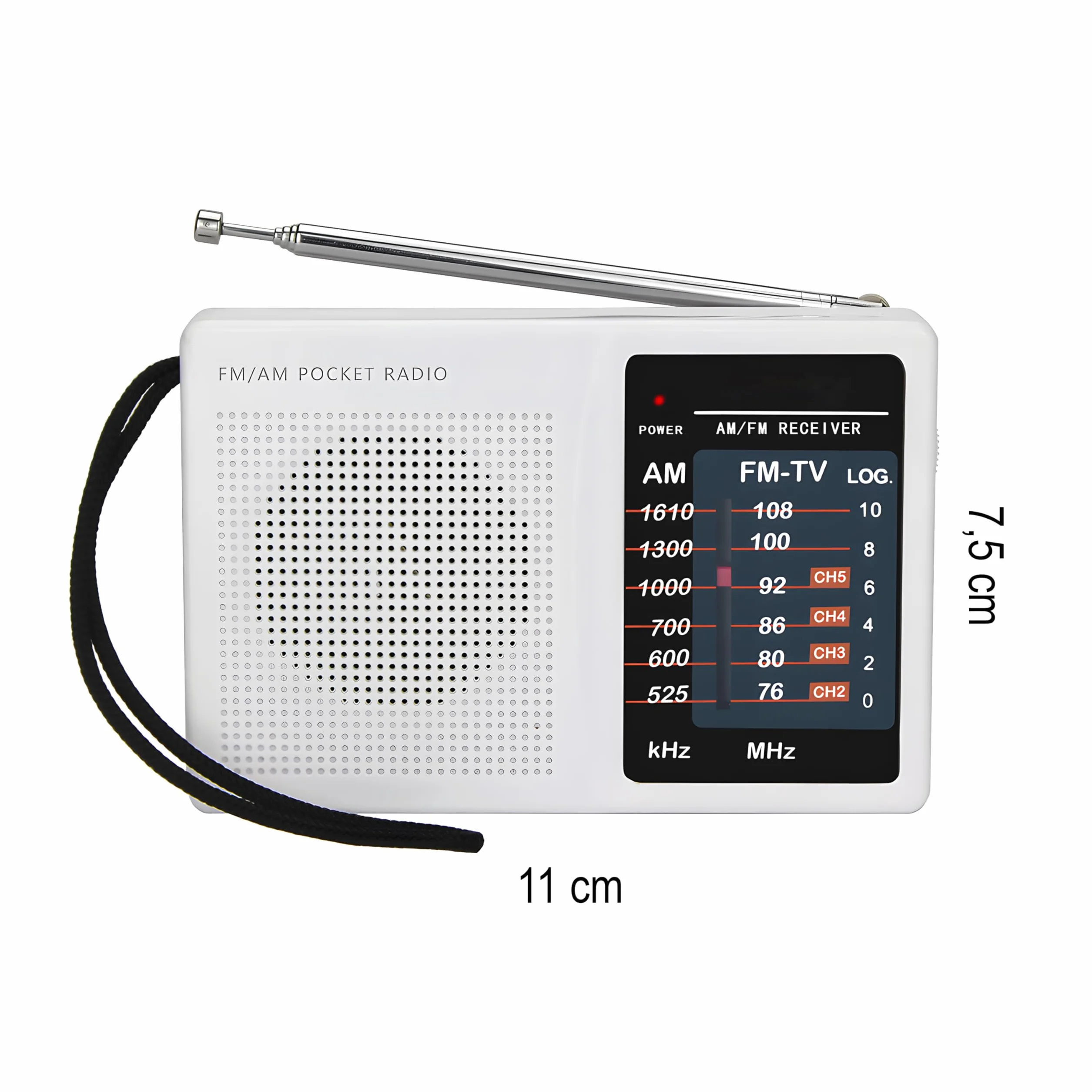 Retoo Radio FM/AM, przenośny regulator częstotliwości, tranzystor o doskonałej recepcji, antena teleskopowa, prezent dla osób starszych, gniazdo słuchawkowe 3,5 mm, 11,5 x 2,5 x 7,5 cm, biały