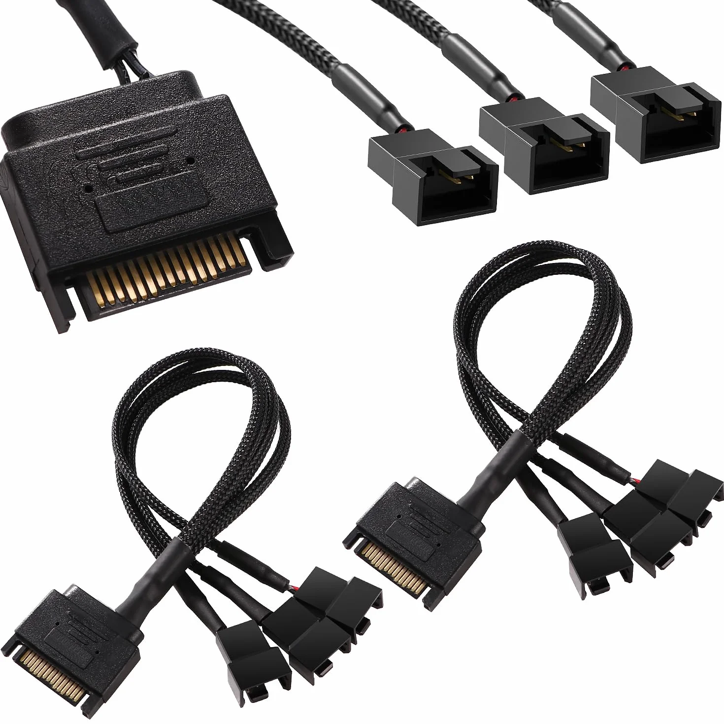 Adapter Rozgałęźnika SATA do Wentylatora Kabel Zasilający 15-pinowy SATA 3 x 3 Pin 4 Pin PWM 12 V