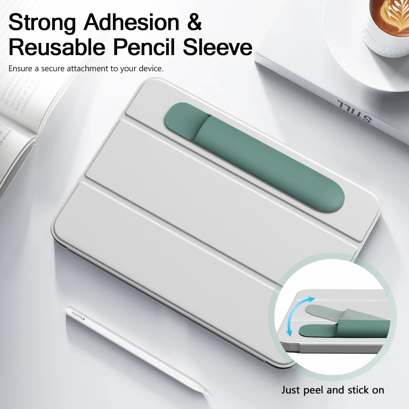 MoKo Universal Stylus Holder, Adhesive Silicone Pencil Protected Sleeve Compatible with Pencil Pro&1st&2nd Gen&USB-C and Similarly Sized Styluses,Attached to Case for Pencil,Dark Night Green