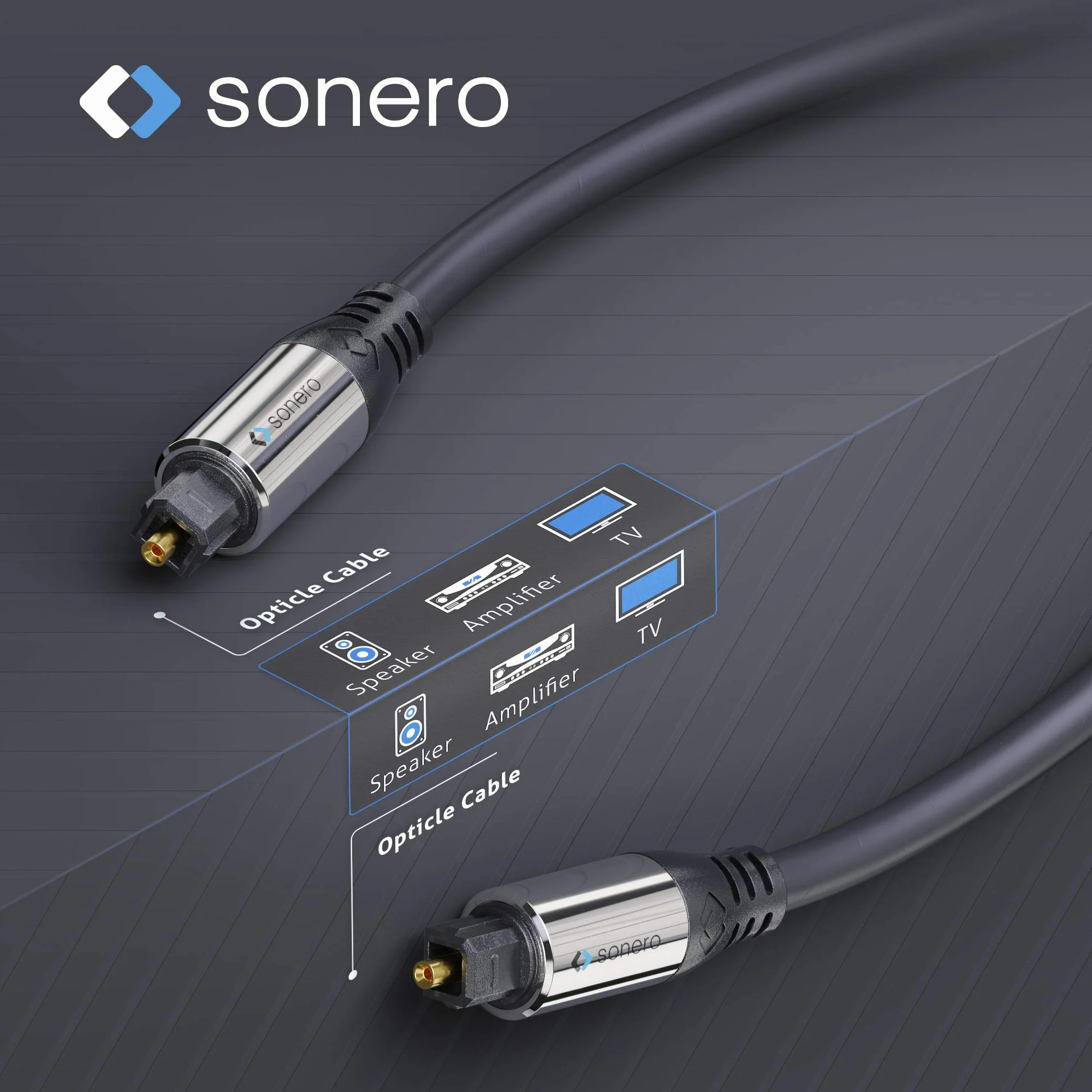Sonero® kabel optyczny Toslink Premium, złote styki, czarny, 0,50 m