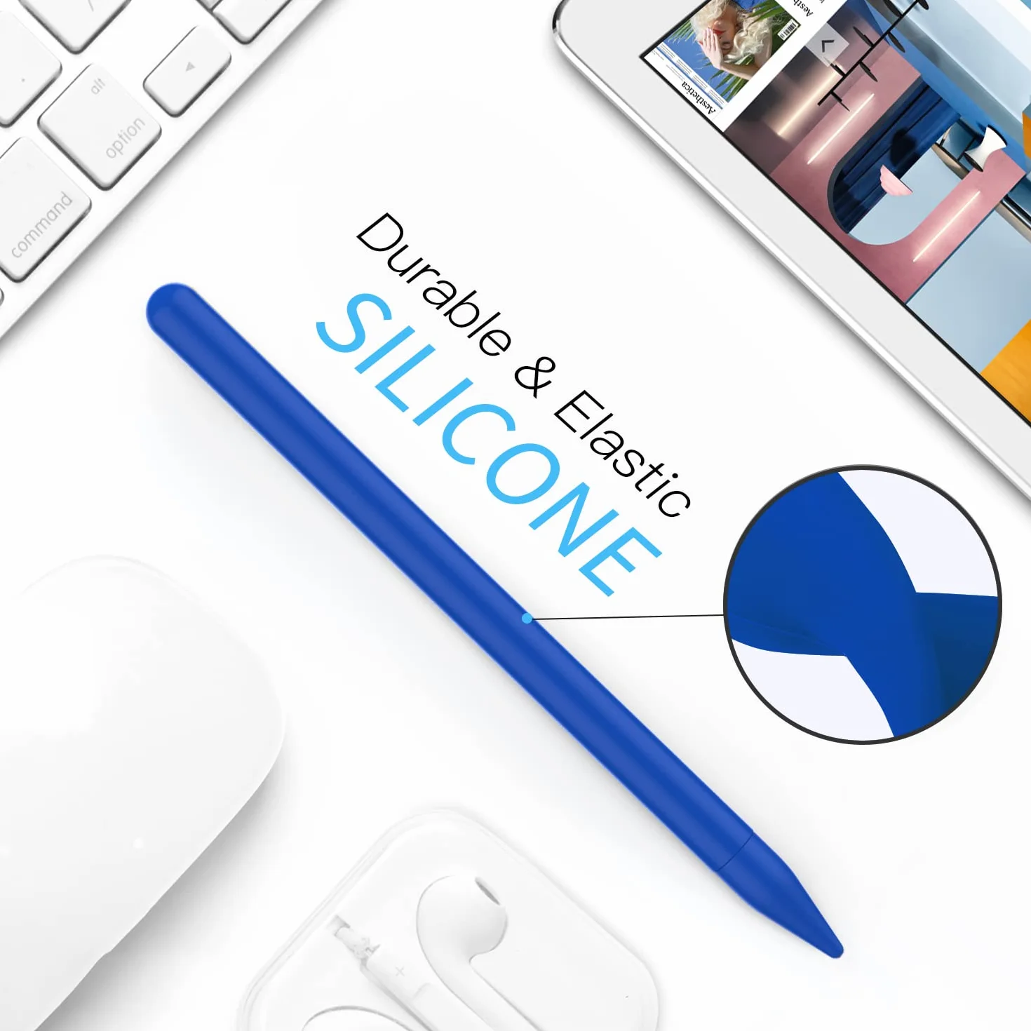 MoKo Pencil Case Compatible with Apple Pencil 2nd Gen, [2 Pieces] Silicone Pencil Holder Sleeve and Nib Cover, Protective Pencil Cover for Apple Pencil 2nd Generation, Dark Blue