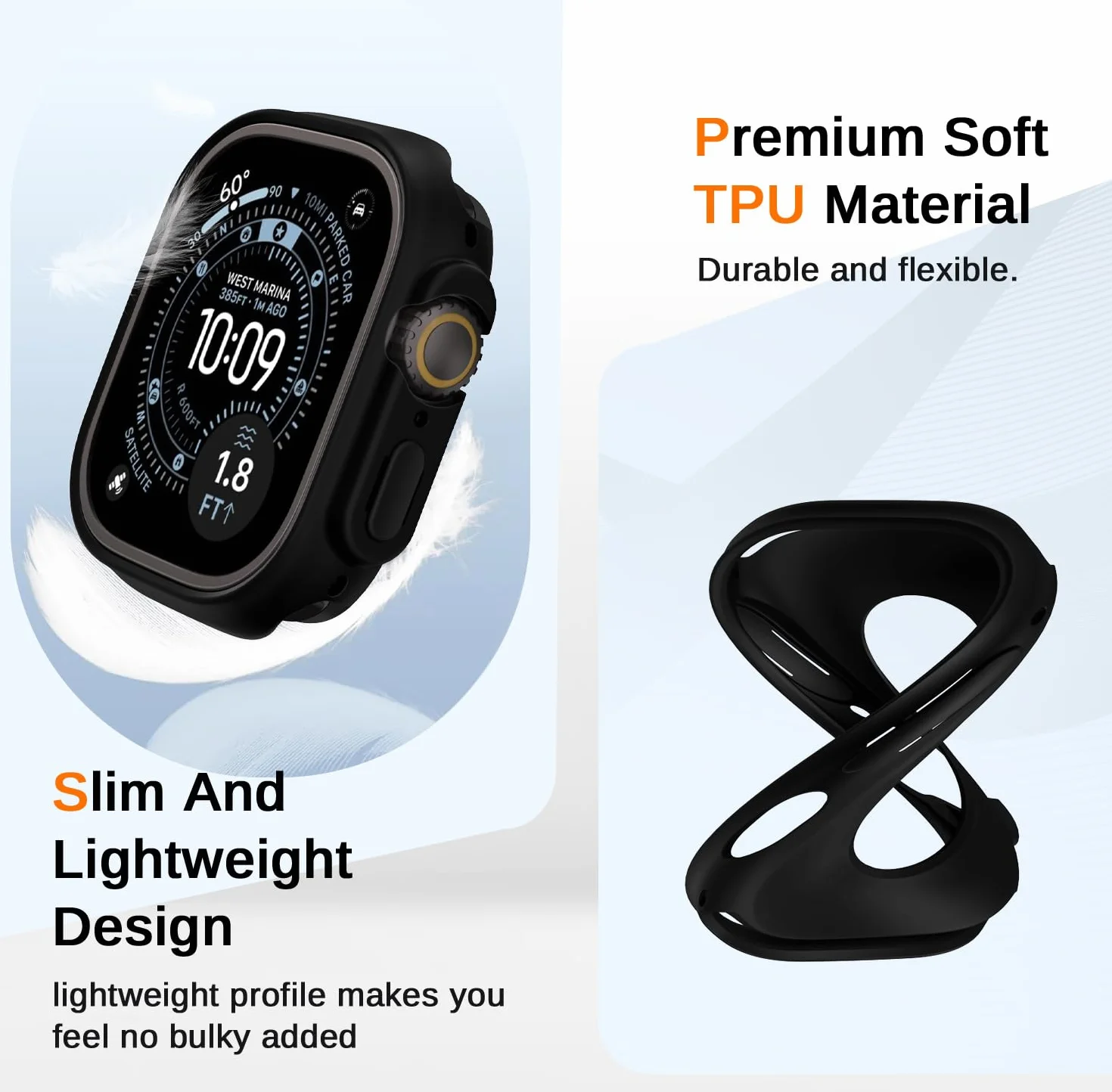 ivoler 3 sztuki miękkiej ochronnej obudowy z TPU dla Apple Watch Ultra 3/2 / Apple Watch Ultra 49mm (bez folii ochronnej ekranu), ultracienka, antywstrząsowa silikonowa obudowa, antypoślizgowa osłona