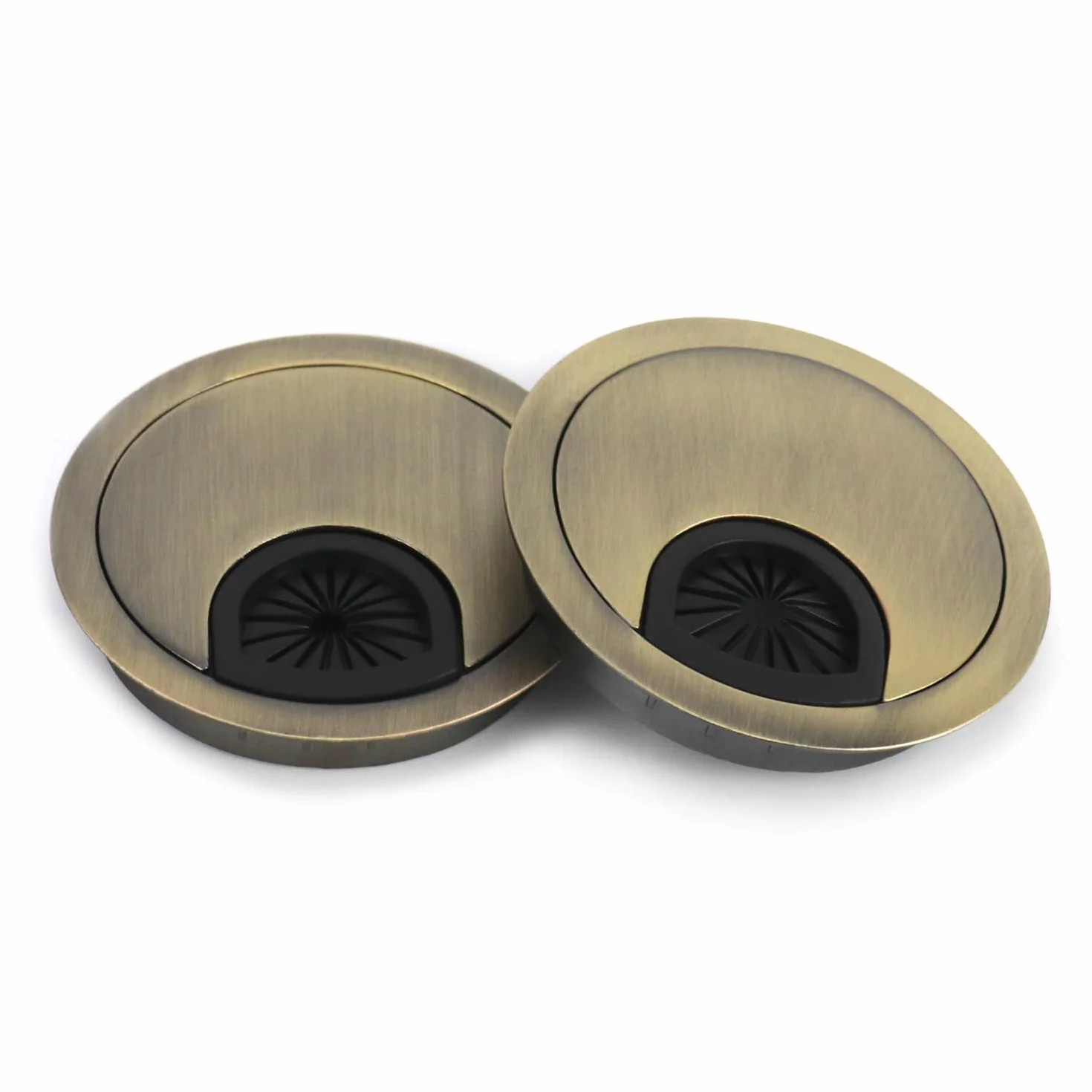 QWORK® 2 Pack 60mm przepust kablowy biurkowy, wylot kabla ze stopu cynku z uszczelką przeciwpyłową do biurek blaty biurowe (brąz)