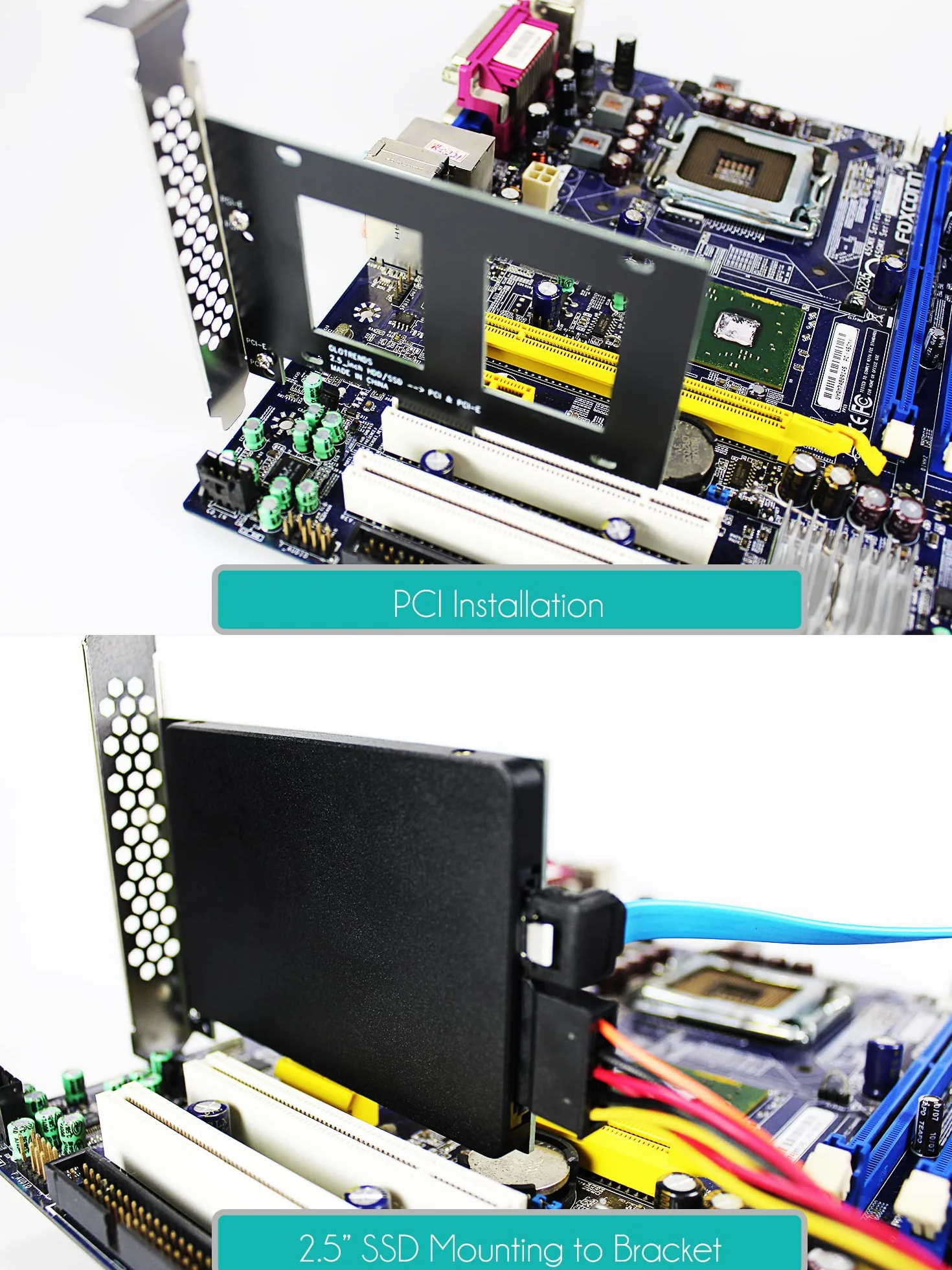 GLOTRENDS Uchwyt do montażu dysków SSD/HDD 2,5 cala z kablem SATA III i śrubami do dysków SSD, instalacja na slotach PCIe lub PCI