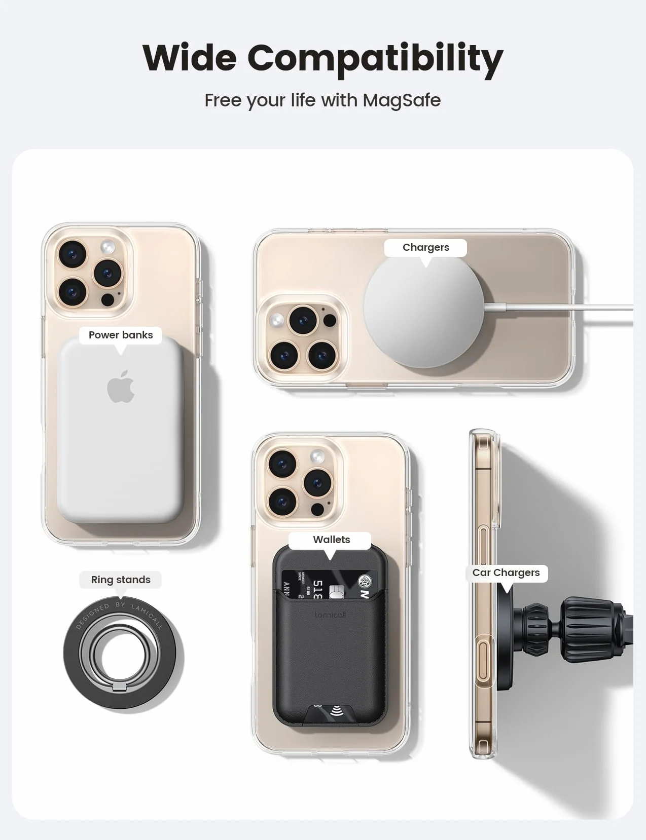 Lamicall naklejki pierścieniowej dla Mag-Safe - [4 sztuk]Ekstra silny metalowy pierścień,zestaw konwersyjny na bezdotykowego ładowania, odpowiedni dla iPhone 16/15/14/13/12/11, Galaxy,Android - Czarny