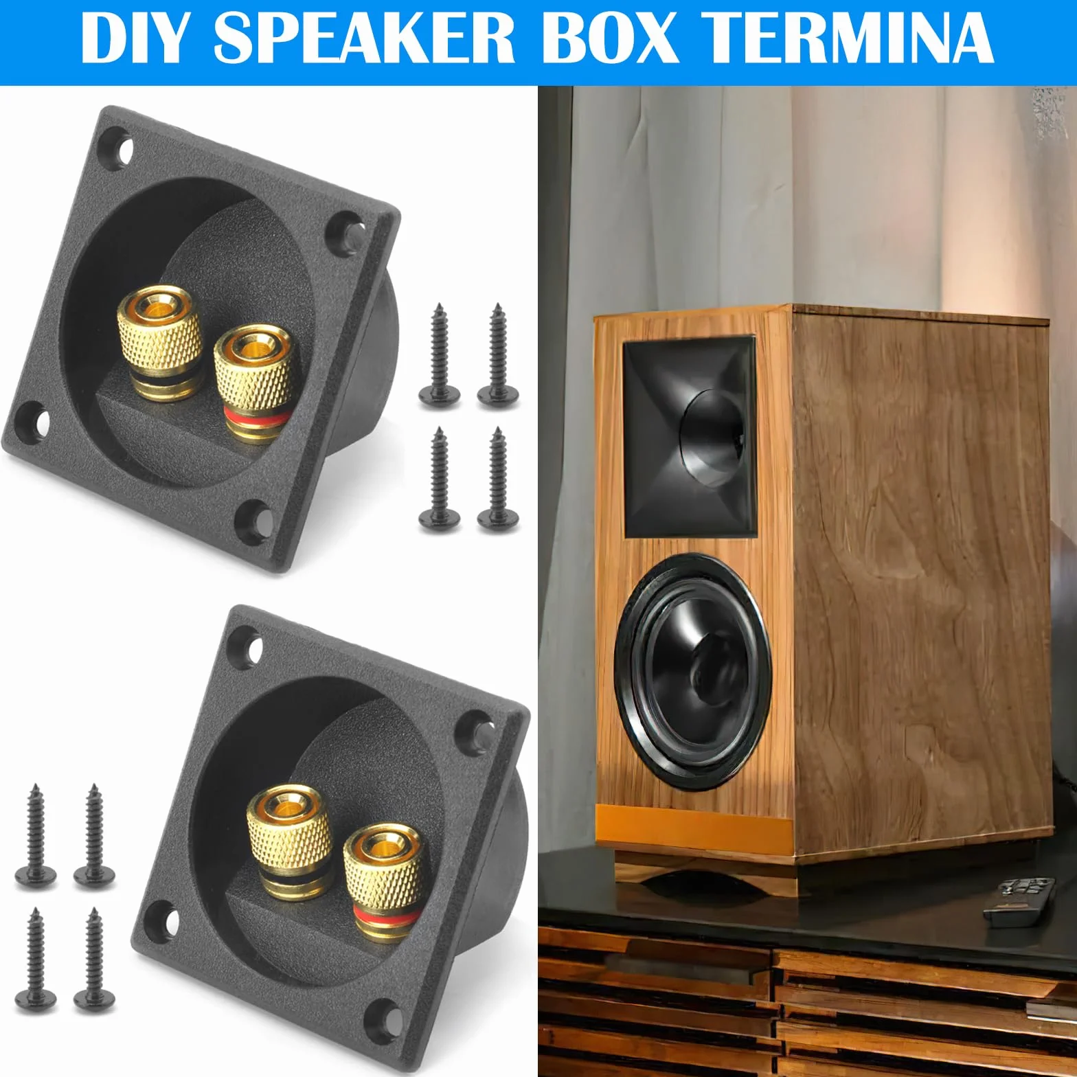 Kwadratowy 2-drożny głośnik 2,2" z wtyczką bananową, 2 śruby, typ mocowania pocztowego, subwoofer samochodowy stereo do majsterkowania