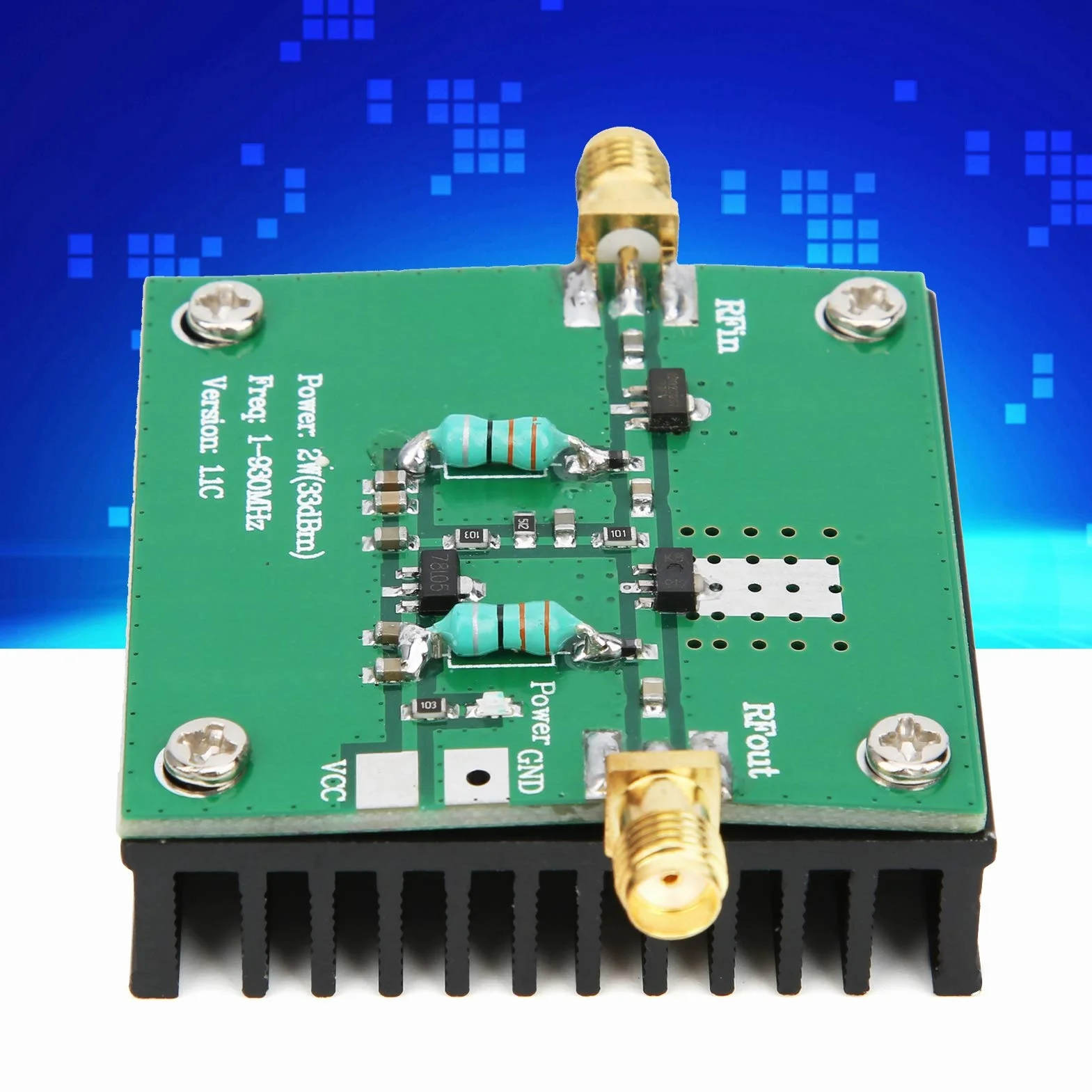 Wzmacniacz RF o Bardzo Niskim Poziomie Szumów 1-930 Mhz, Wzmacniacz LNA o Zmiennym Wysokim Wzmocnieniu 3dB, Układ Wzmacniacza Szerokopasmowego z Radiatorem do Długiego Biegu