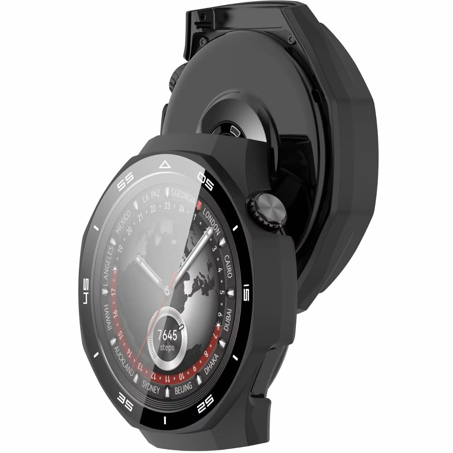 FTRONGRT Etui kompatybilne z Huawei Watch GT 5 Pro 46 mm, PC + folia hartowana, ze skalą, odporne na zarysowania, kompleksowe etui do zegarka Huawei Watch GT 5 Pro 46 mm, czarne