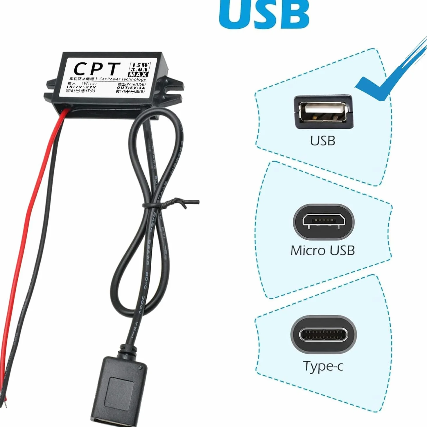Adapter USB 12V na USB,12V na 5V moduł konwertera DC Buck 3A 15W DC adapter samochodowy 2 szt(pojedynczeUSB).
