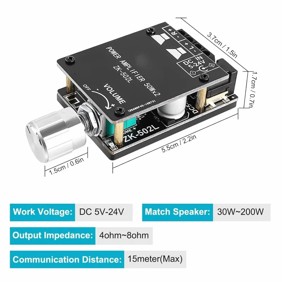DollaTek 2x50W TPA3116 bluetooth 5.0 mini karta cyfrowy wzmacniacz mocy z prze??cznikiem i regulowan? g?o?no?ci? z obudow?
