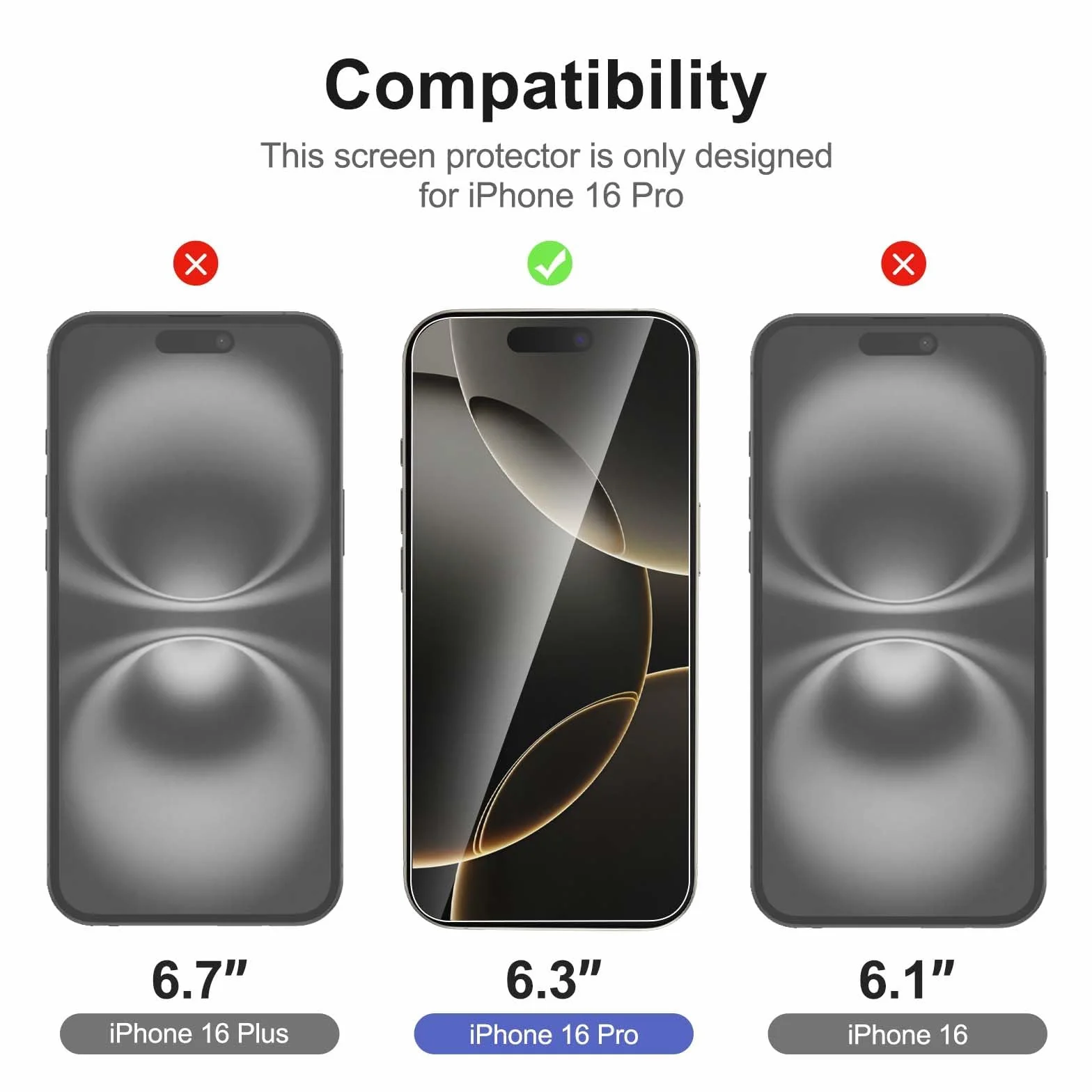 NEW'C Ochraniacz Ekranu iPhone 16 Pro 6,3 Cala Szkło 9H Zestaw 2 sztuk + Osłona Aparatu