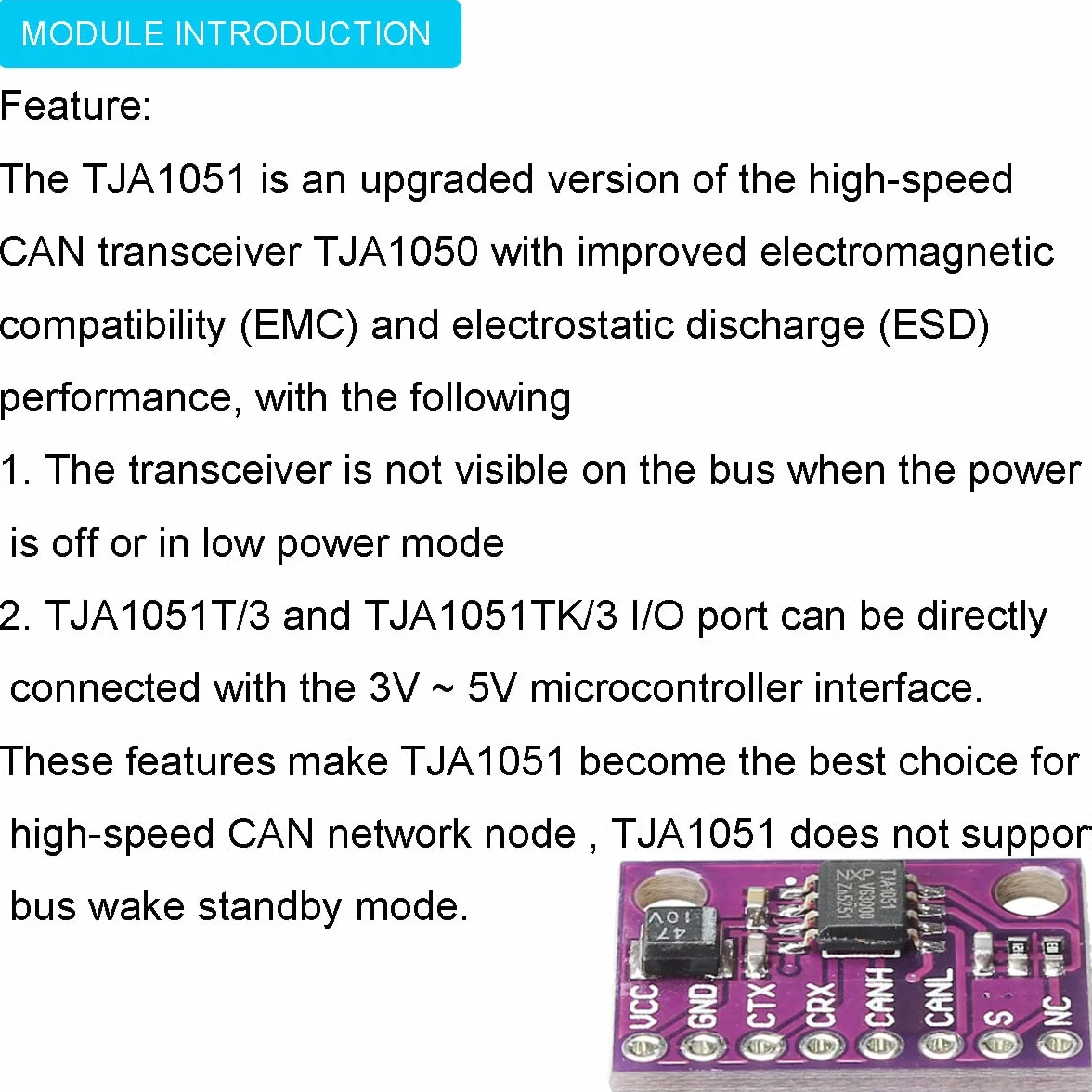 2 szt. 3 V ~ 5 V CJMCU-1051 TJA1051 CAN moduł nadajnika-odbiornika o wysokiej prędkości, niskie zużycie energii, 1 Mbit s z kablem DuPont do Arduino
